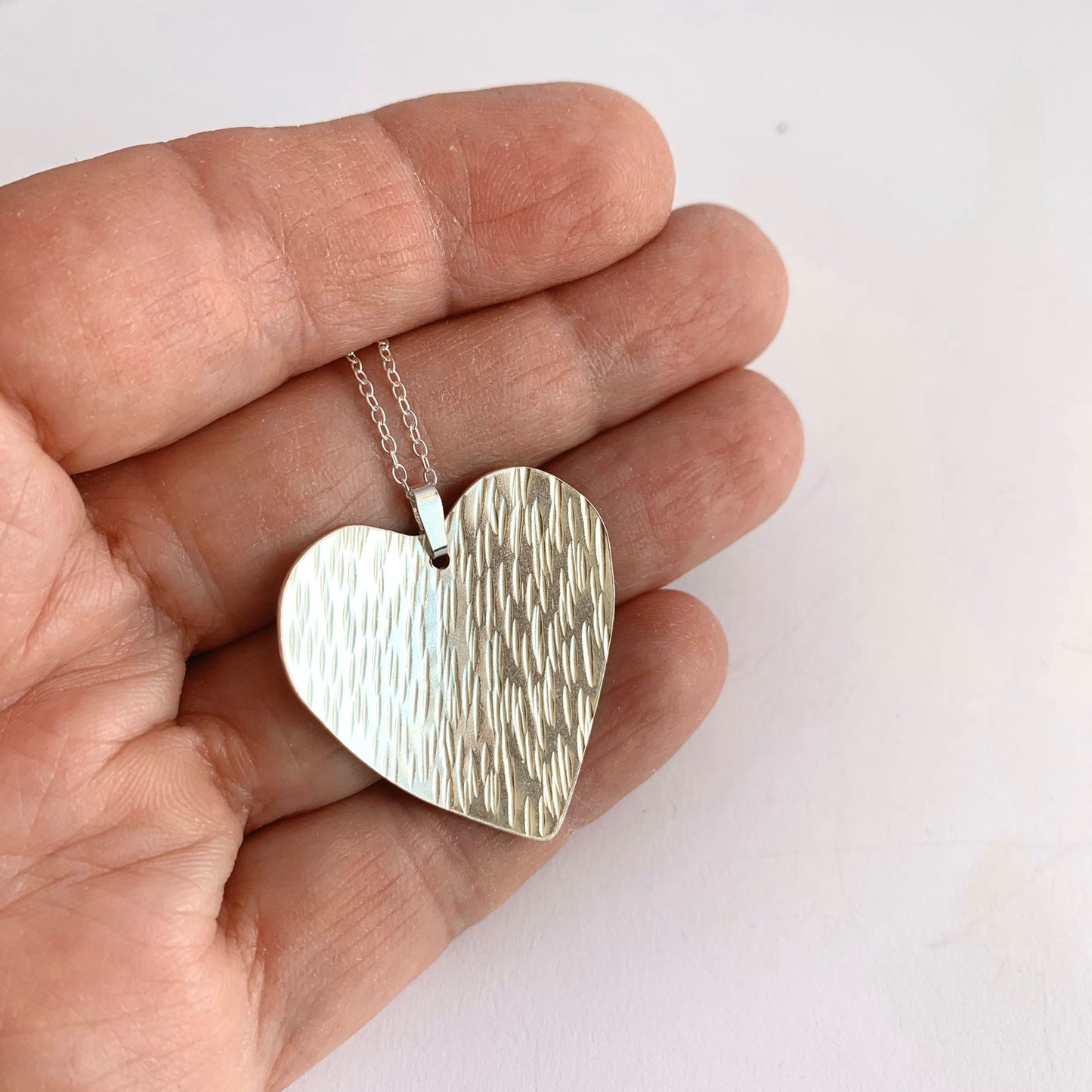 Sterling Silver Line Hammered Heart Necklace