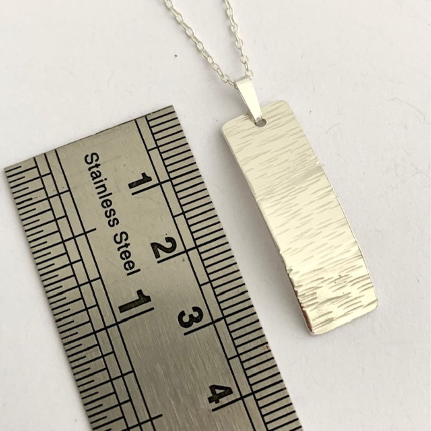 Sterling Silver Line Textured Bar Necklace