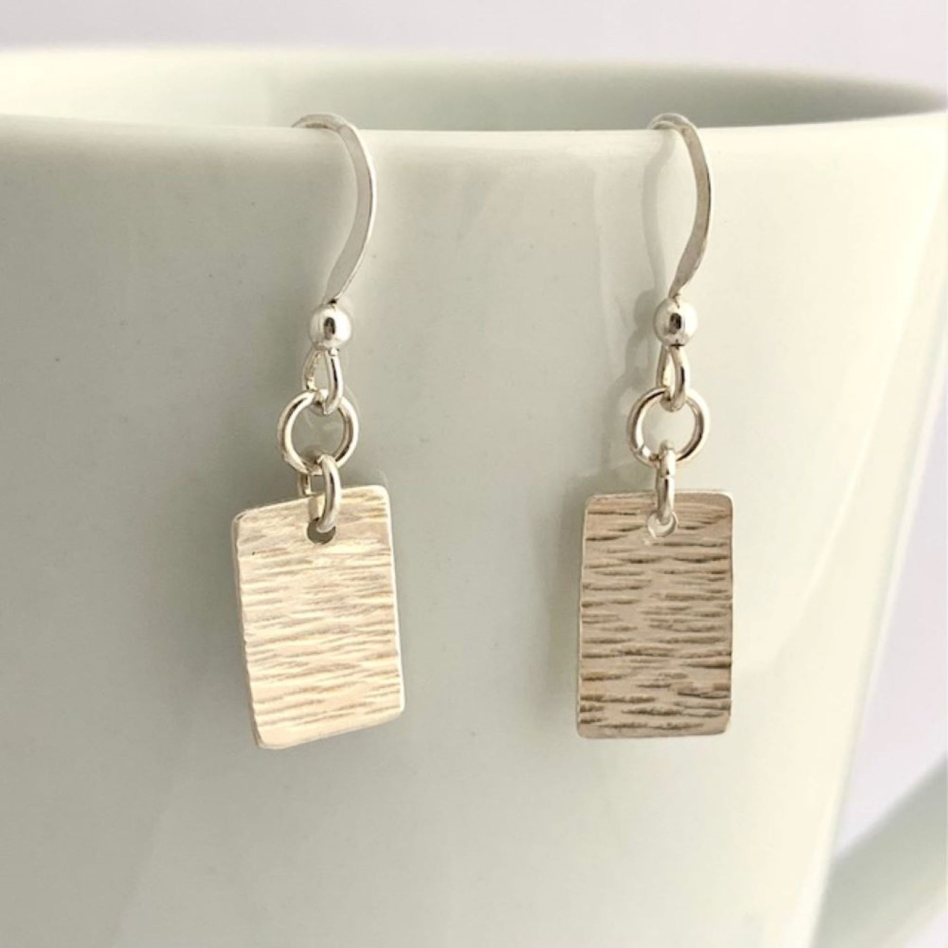 Sterling Silver Little Line Hammered Bar Dangle Earrings