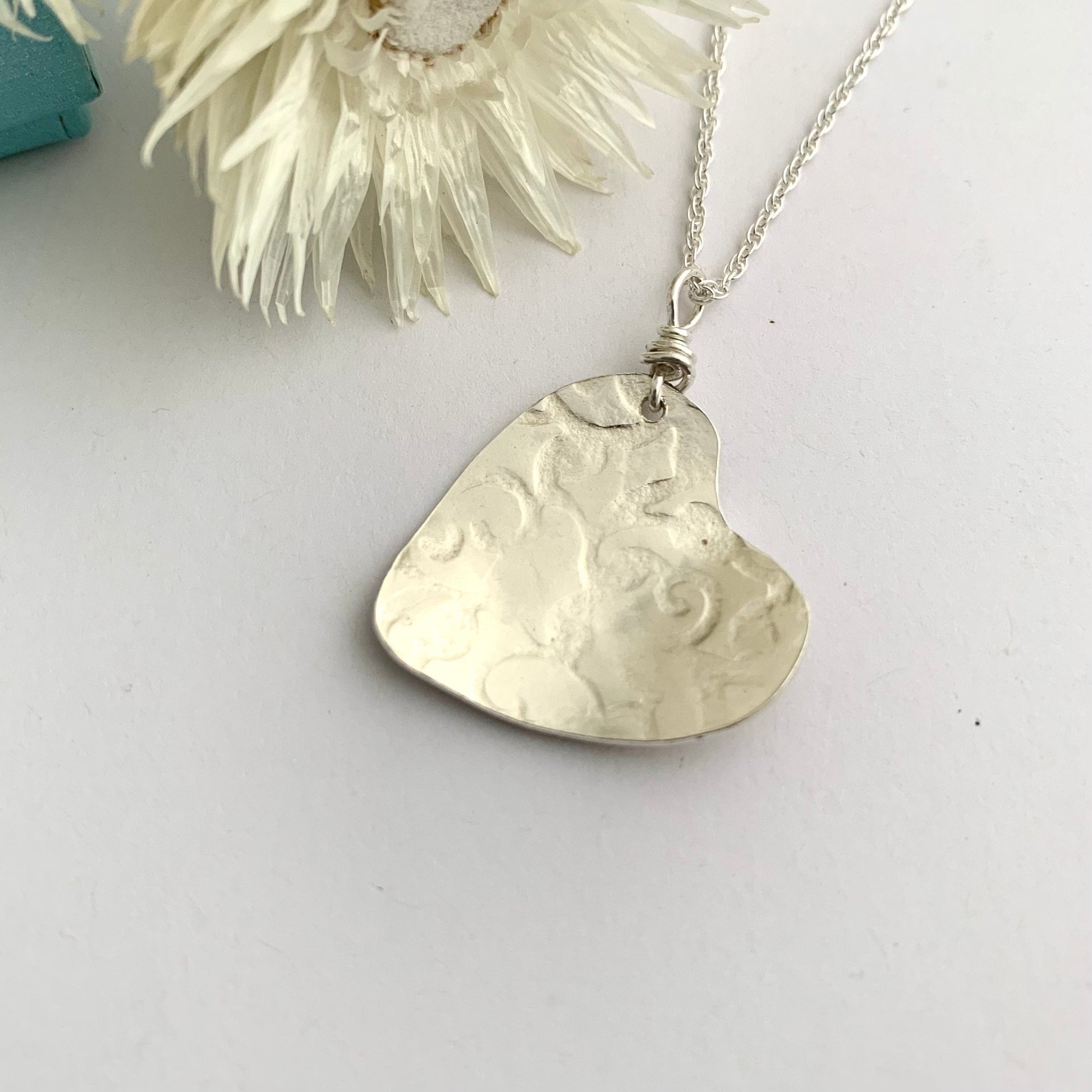 Sterling Silver Rustic Heart Necklace