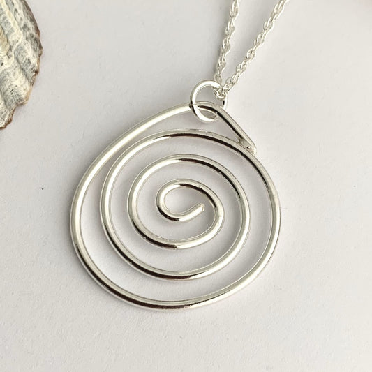 Sterling Silver Spiral Plain Finish Necklace