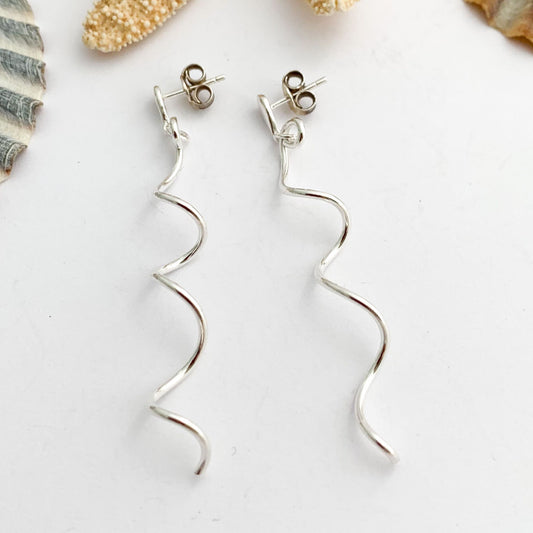 Sterling Silver Spiral Stud Dangle Earrings