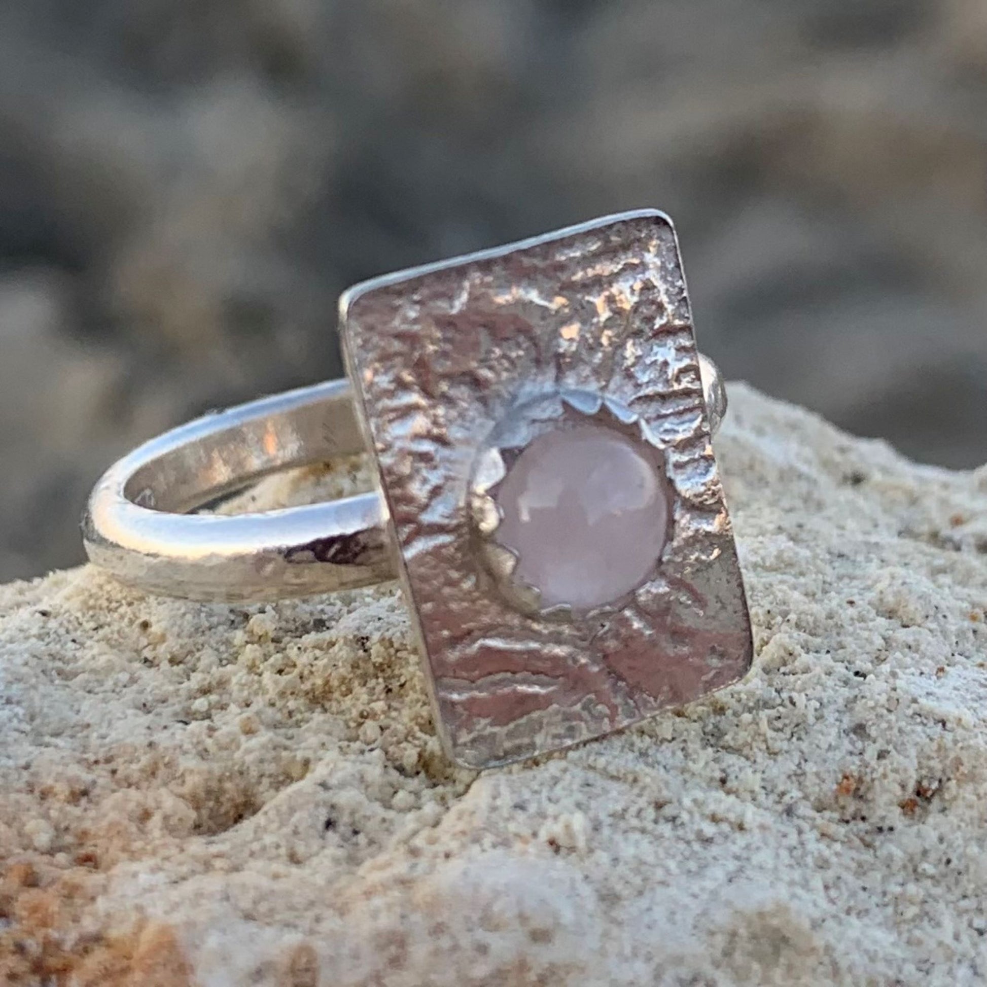 Sterling Silver Textured Rose Quartz Ring
