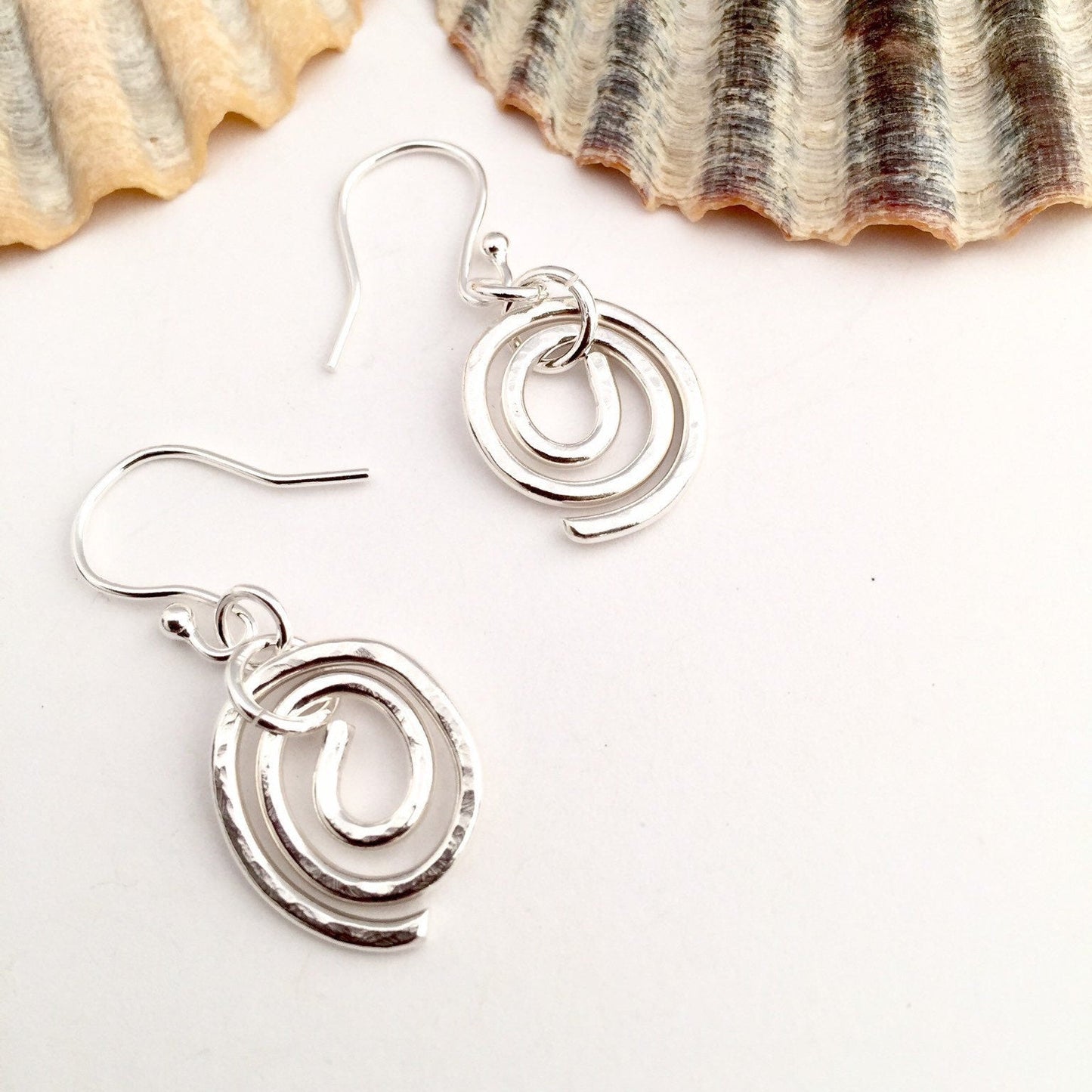 Sterling Silver Textured Spiral Dangle Earrings