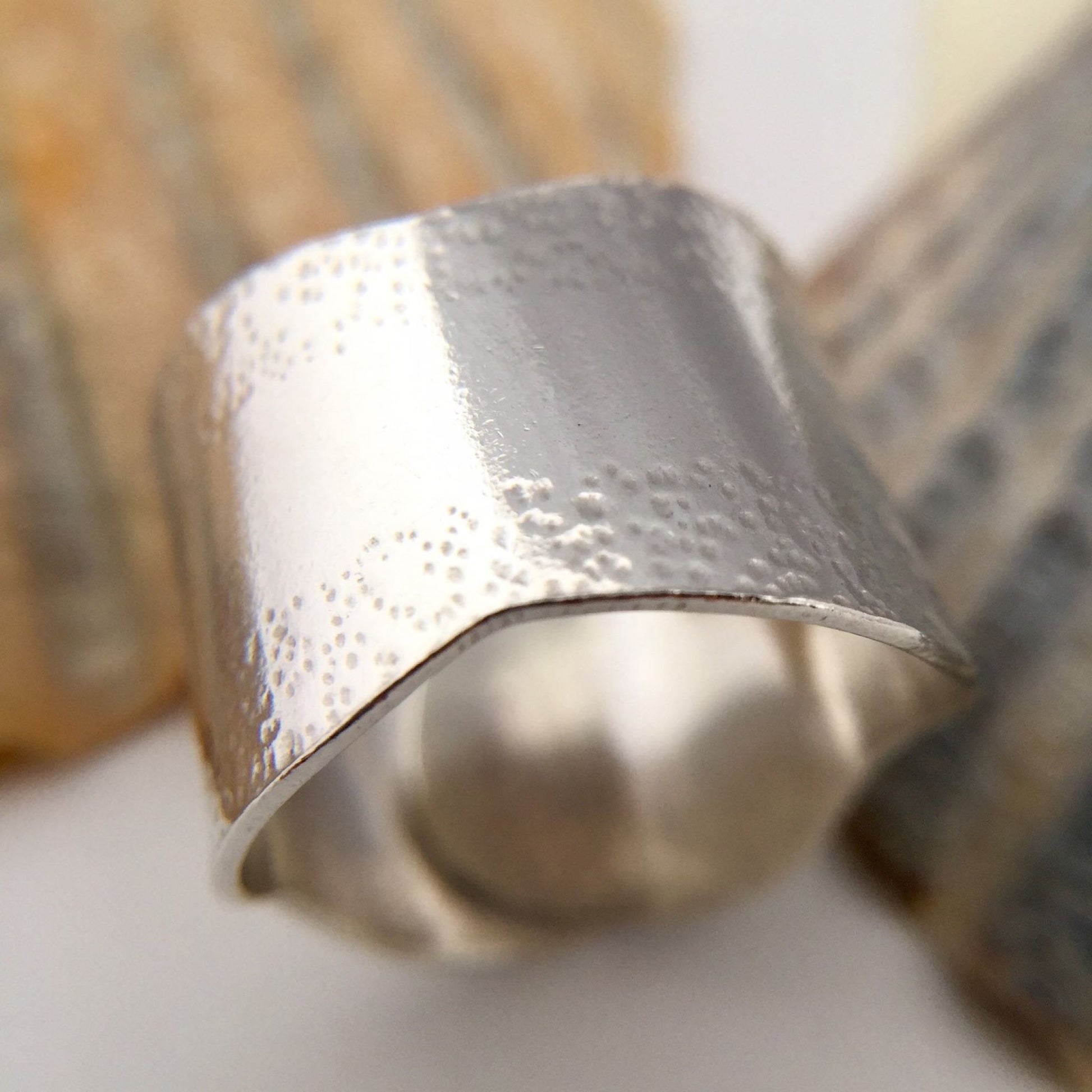 Sterling Silver Wave Patterned Hammered Ring