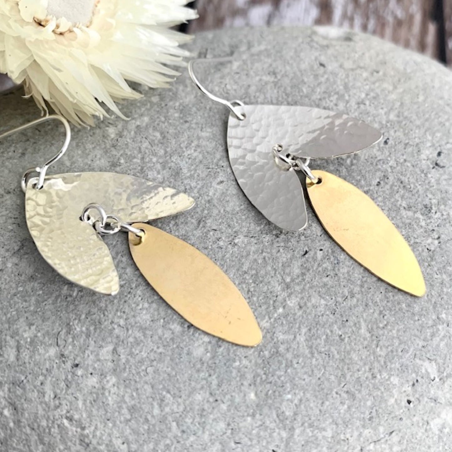 Sterling Silver and Brass Drop Earrings