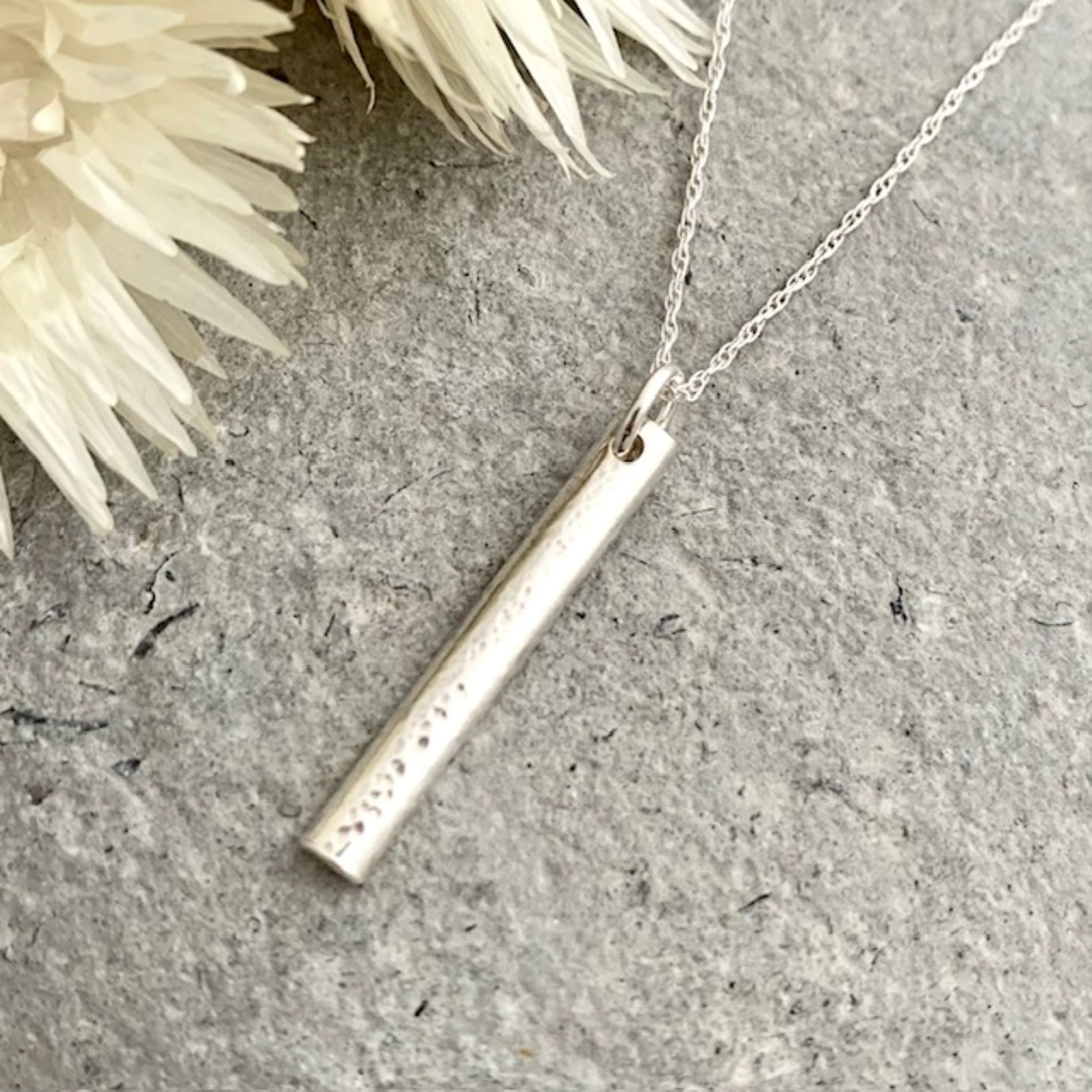 Textured Bar Silver Necklace