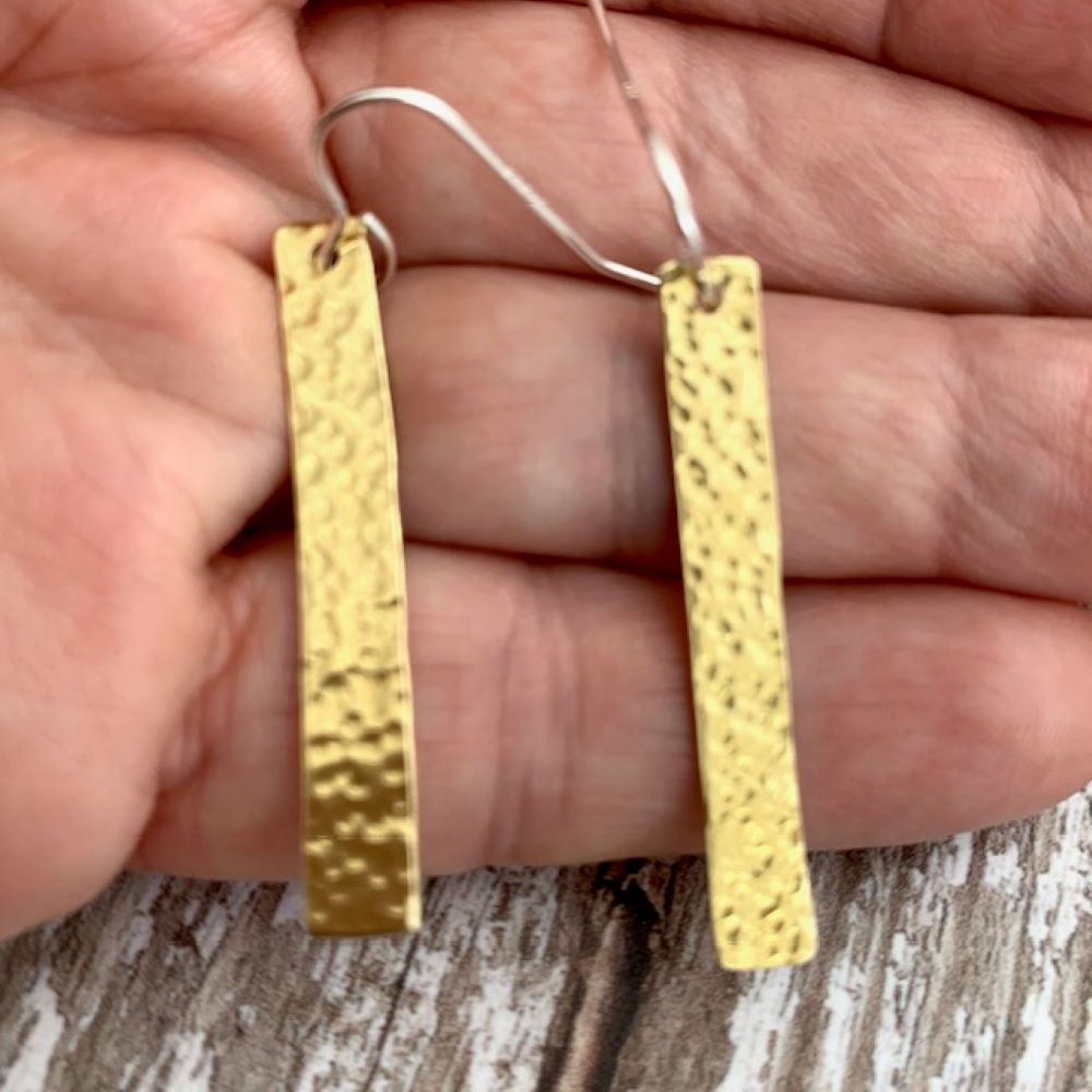 Textured Brass Dangle Bar Earrings