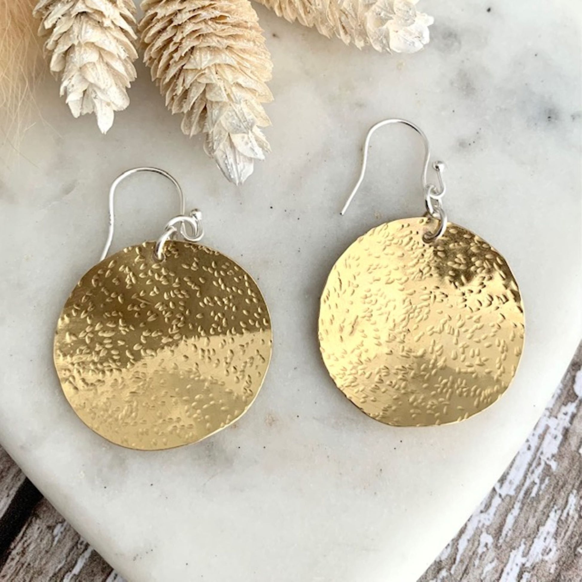 Textured Circle Brass Dangle Earrings