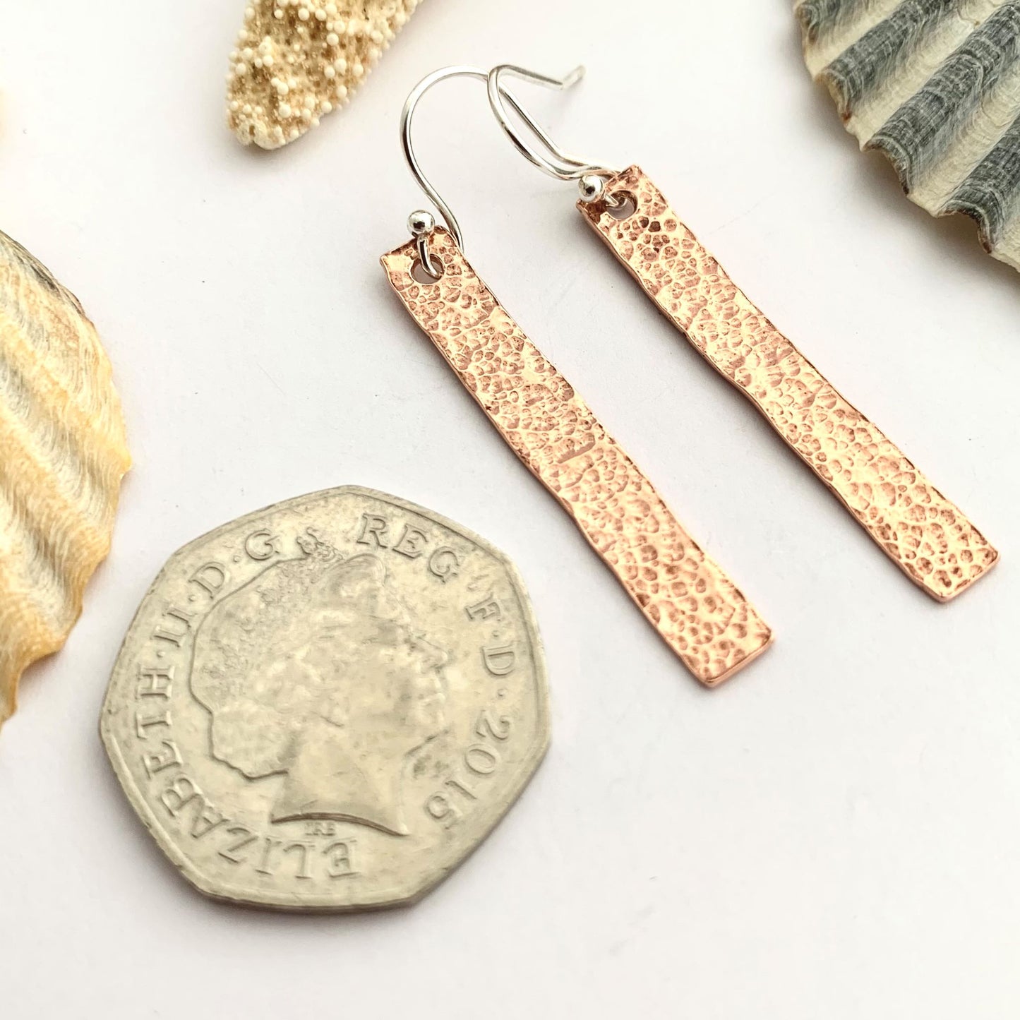 Textured Copper Bar Dangle Earrings