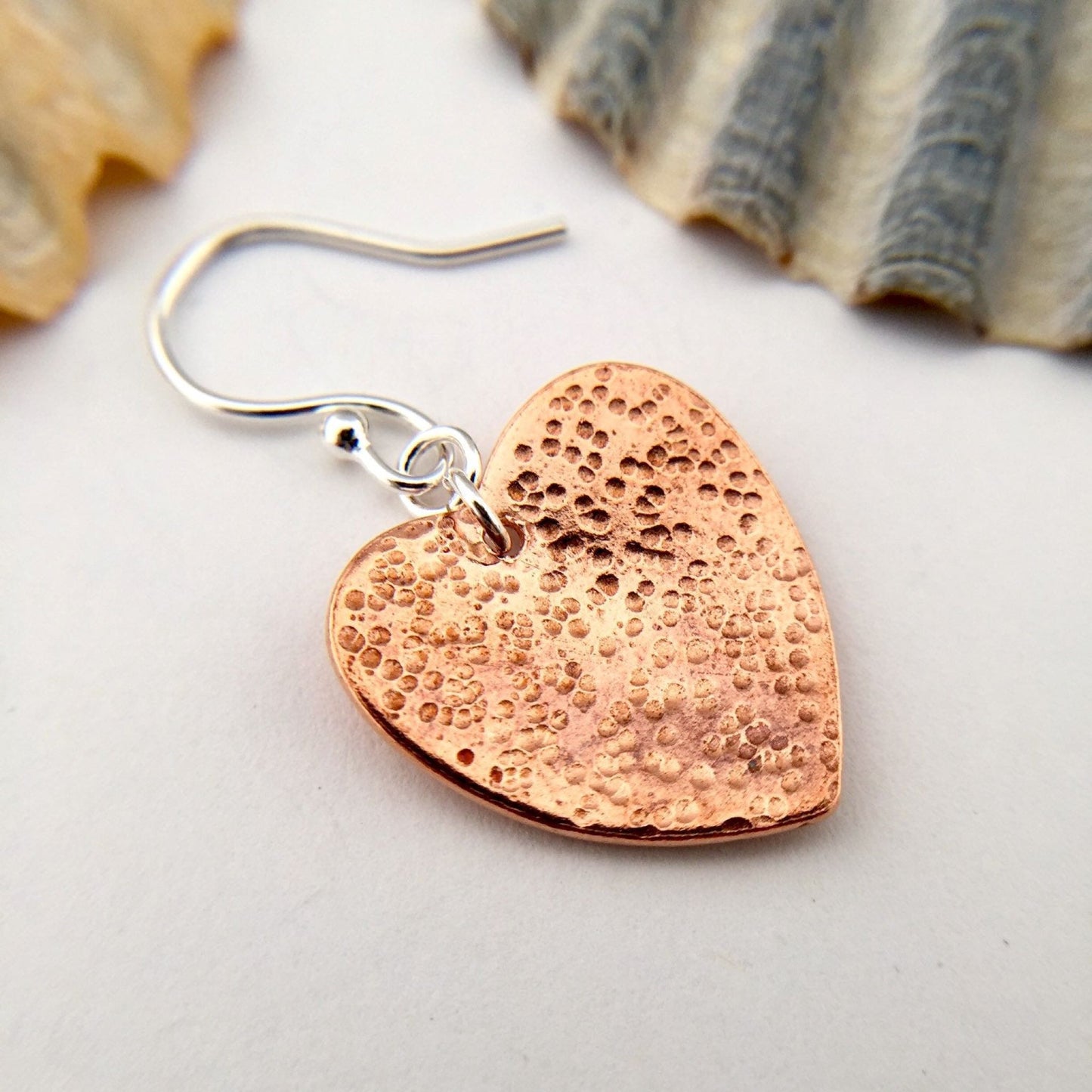 Little Hammered Copper Heart Drop Earrings