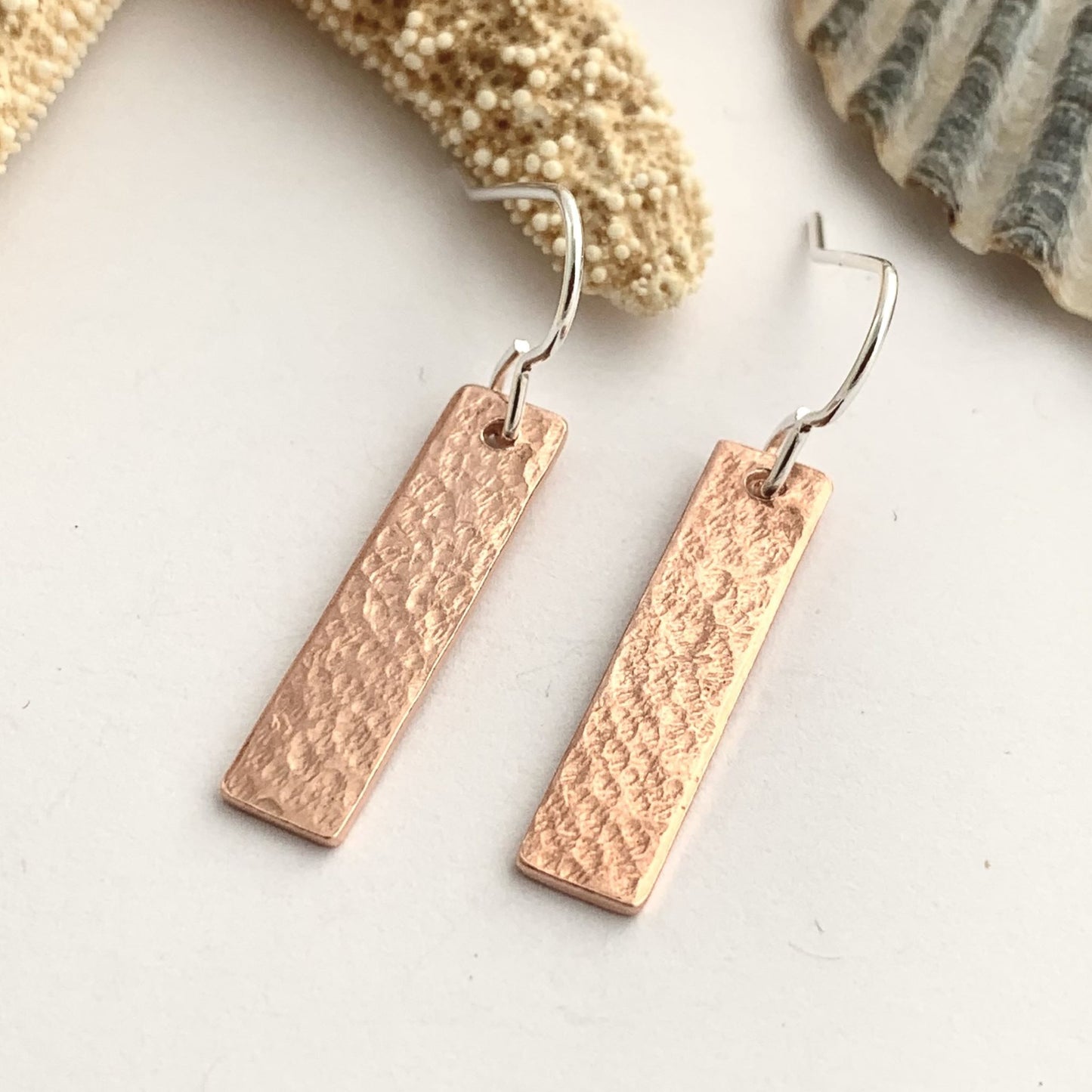 Textured Copper Rectangle Drop Earrings