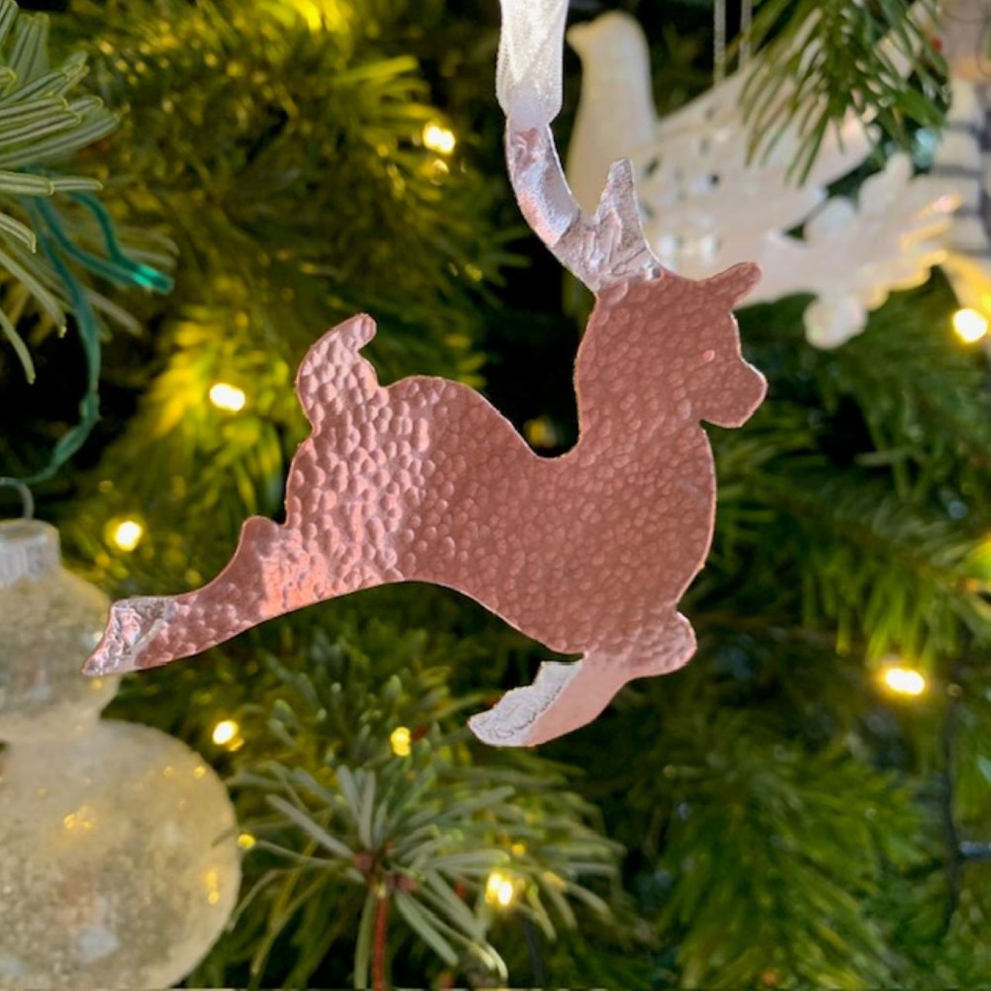 Textured Copper Reindeer Hanging Decoration