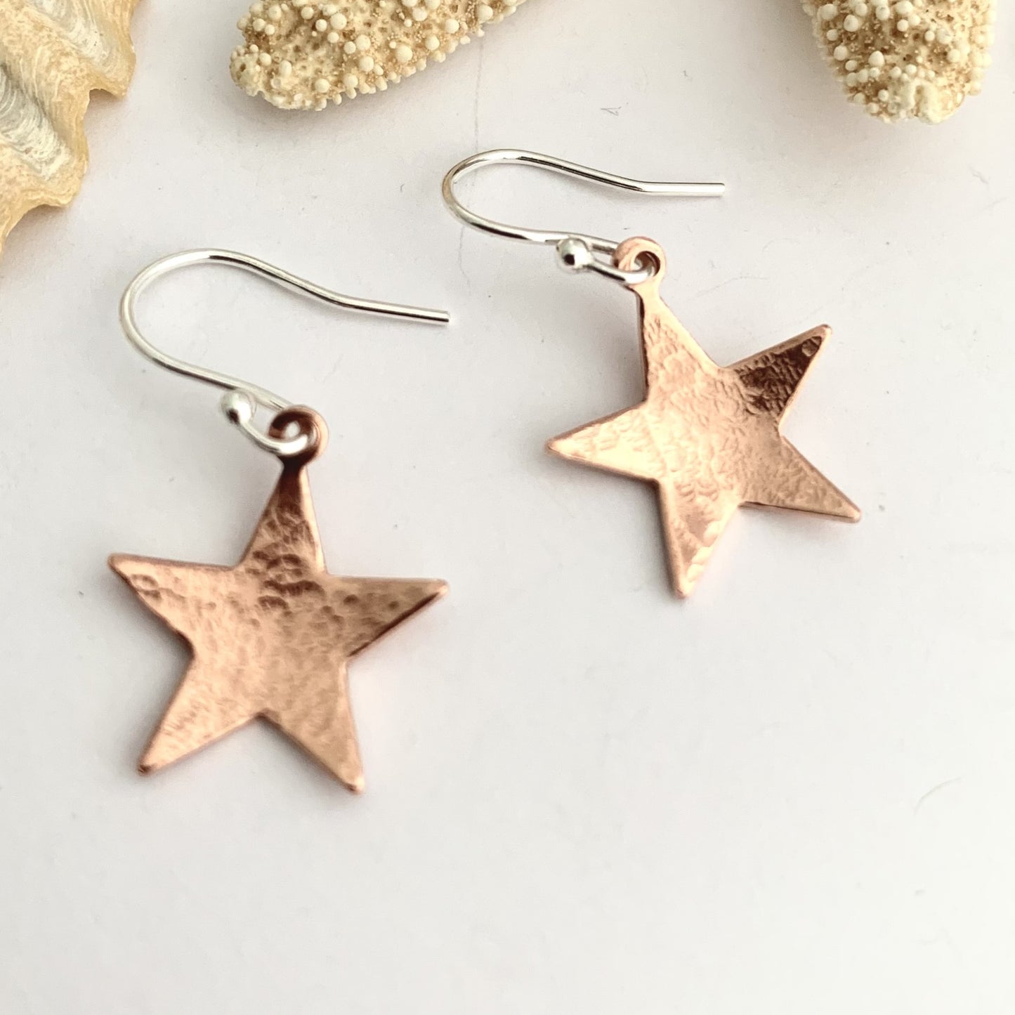 Textured Copper Star Dangle Earrings