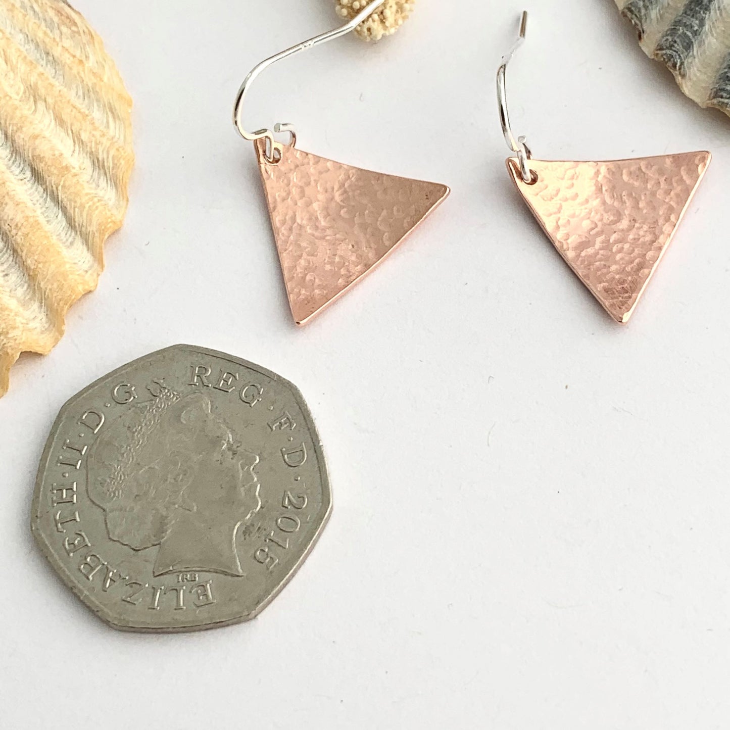 Textured Copper Triangle Dangle Earrings