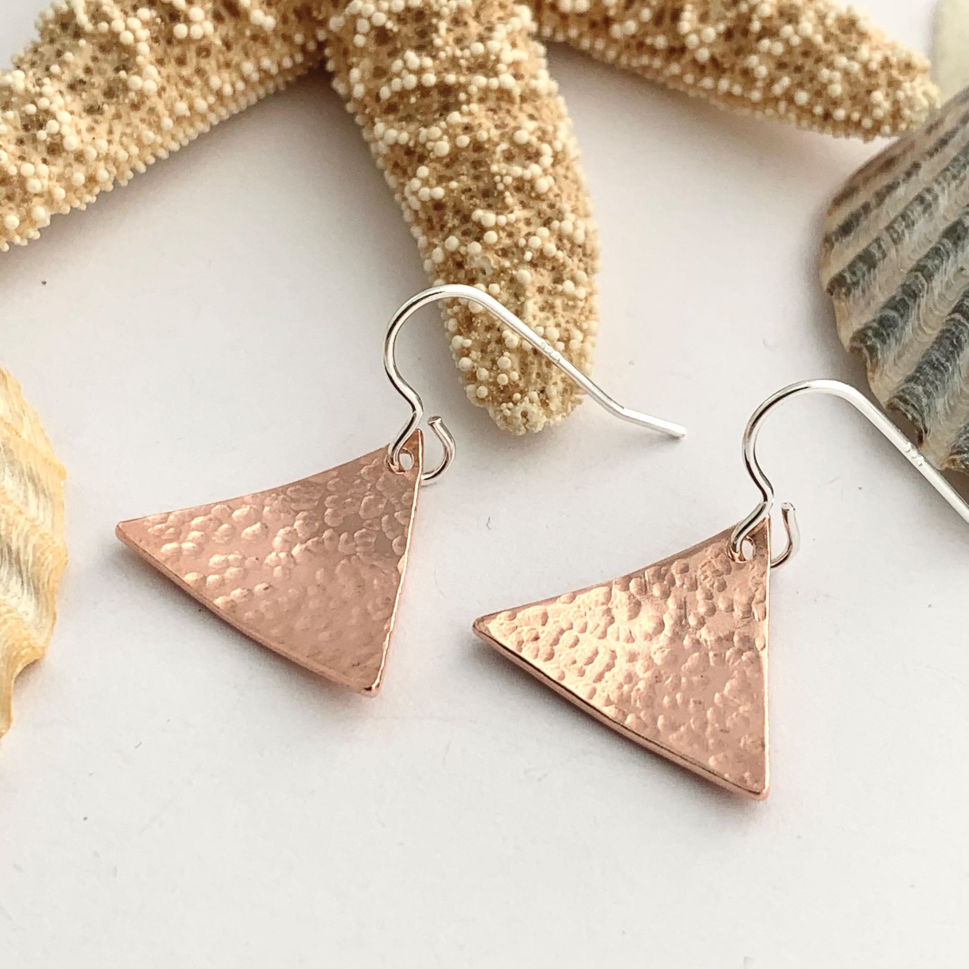 Textured Copper Triangle Drop Earrings