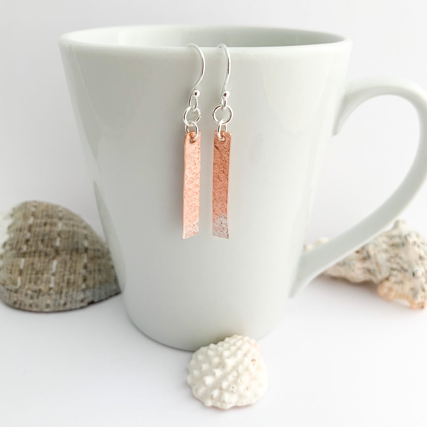 Textured Copper and Sterling Silver Dangle Earrings