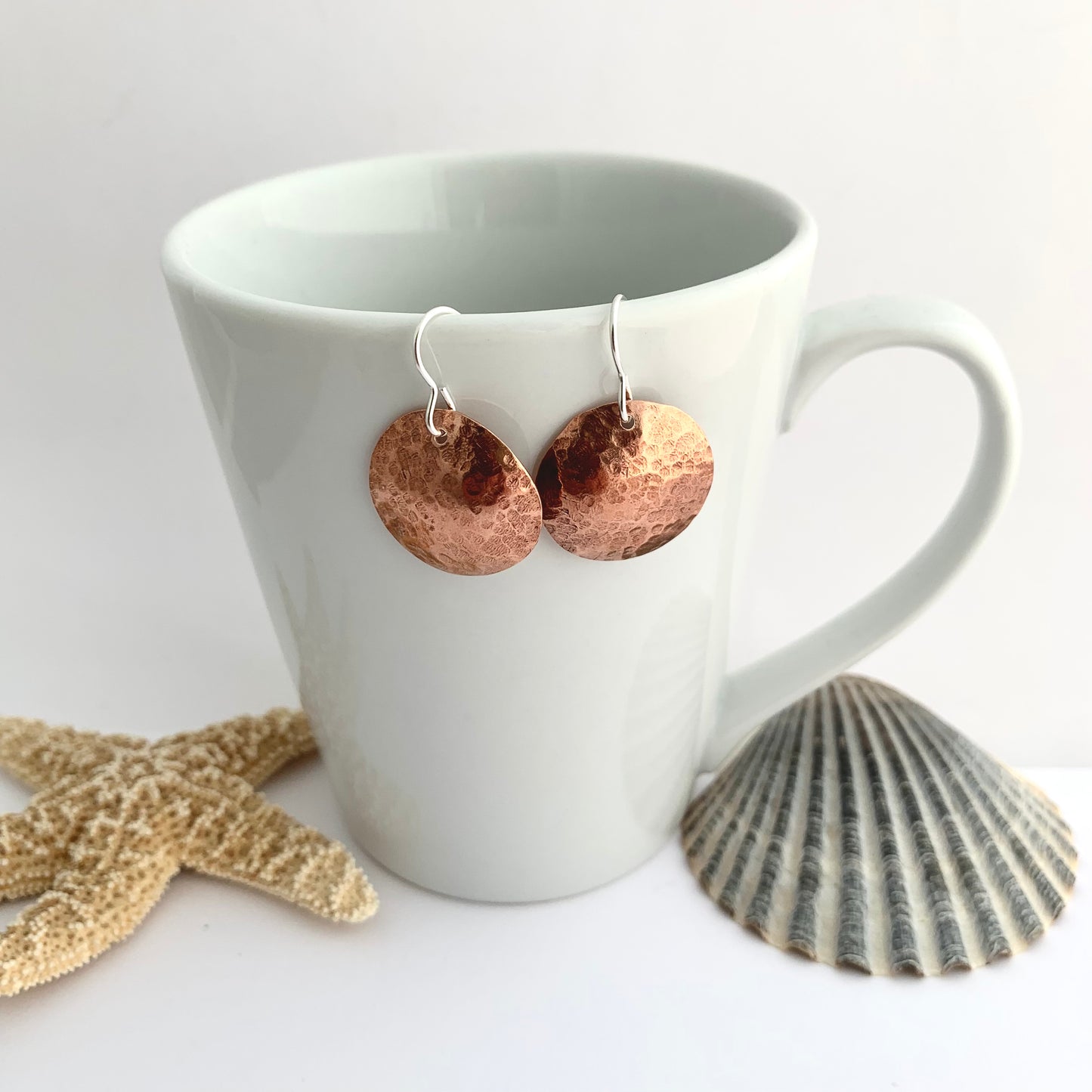 Textured Dangly Copper Disc Earrings