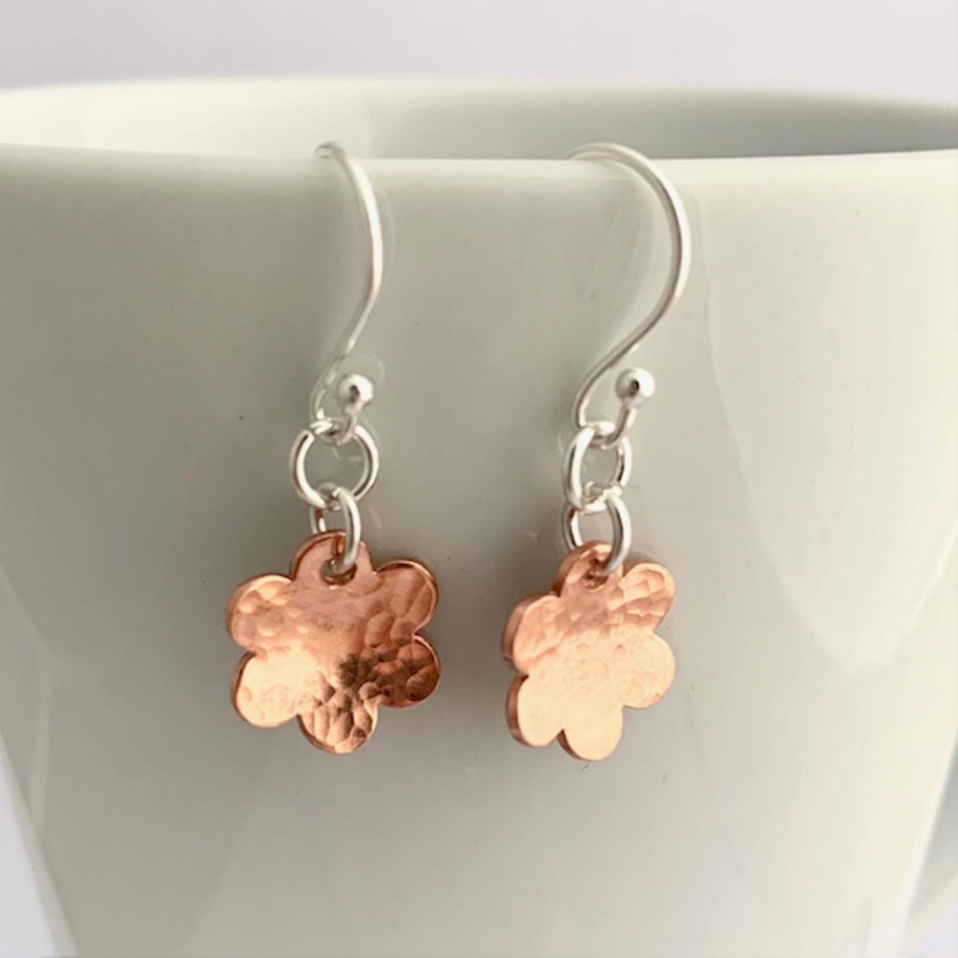 Textured Little Copper Flower Earrings