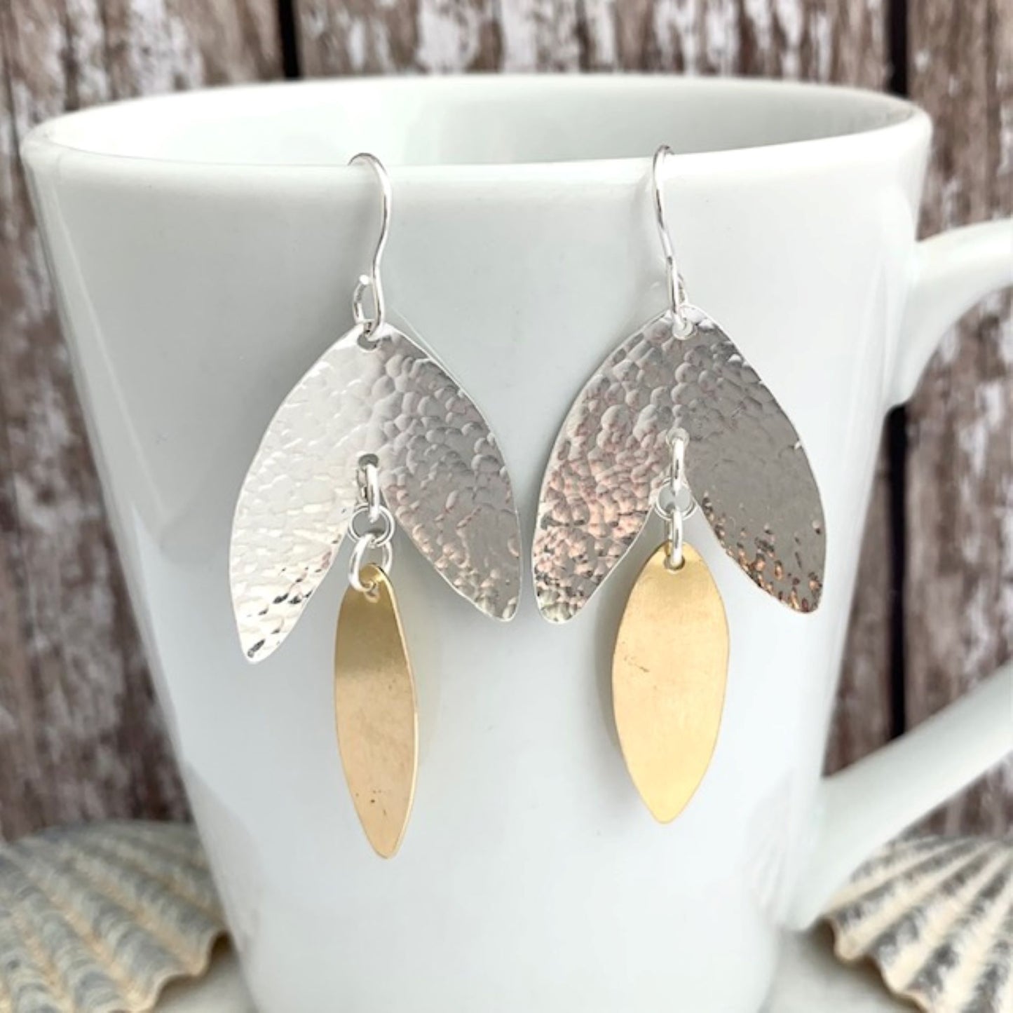 Textured Silver and Brass Dangle Earrings 6