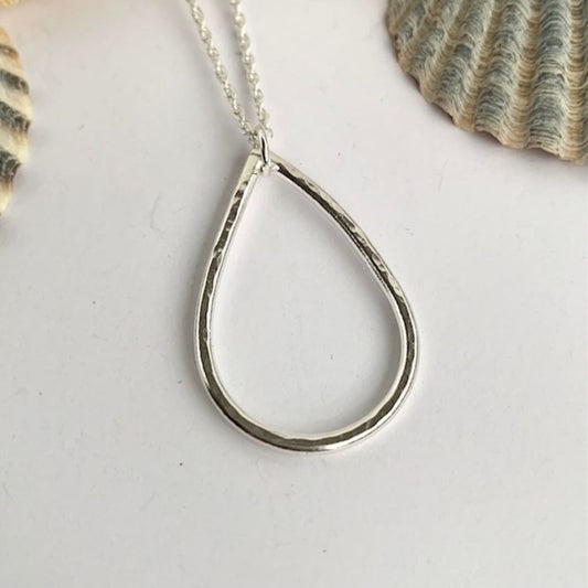 Textured Sterling Silver Wire Teardrop Necklace