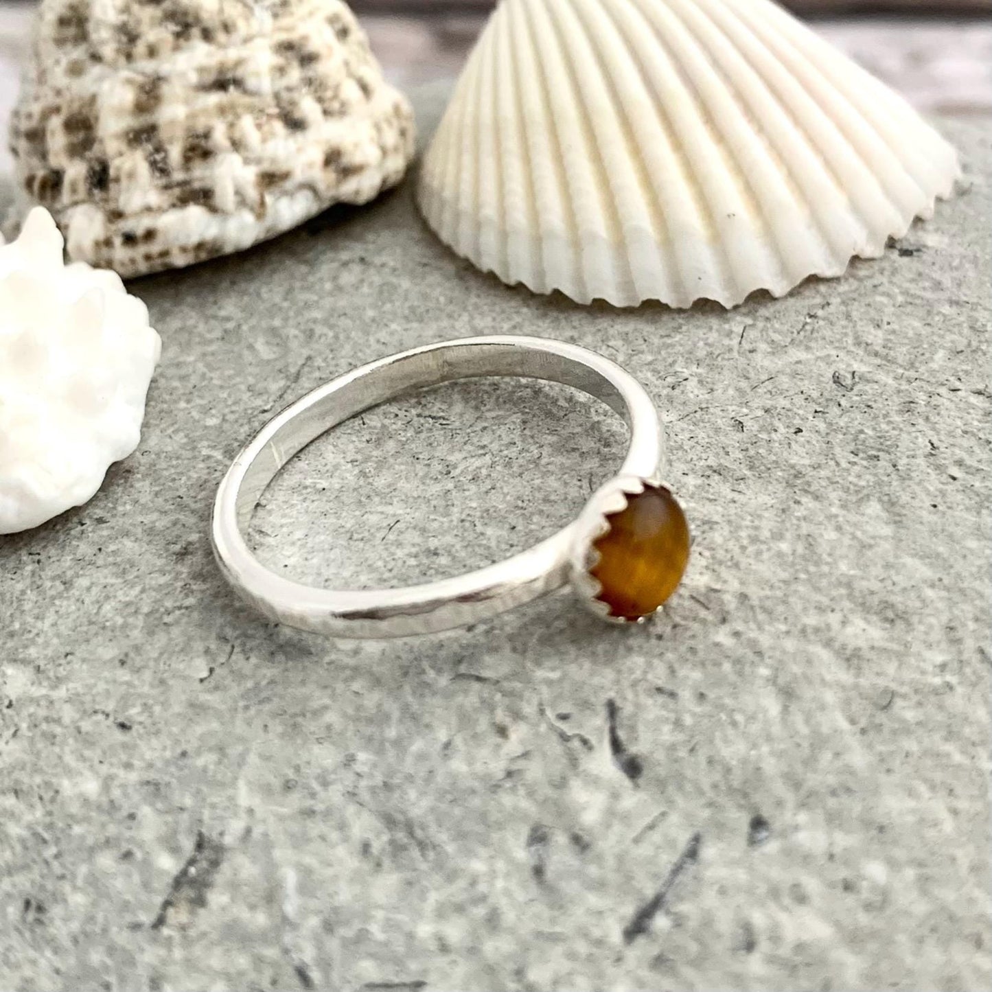 Tigers Eye Gemstone Sterling Silver Stacking Ring 10