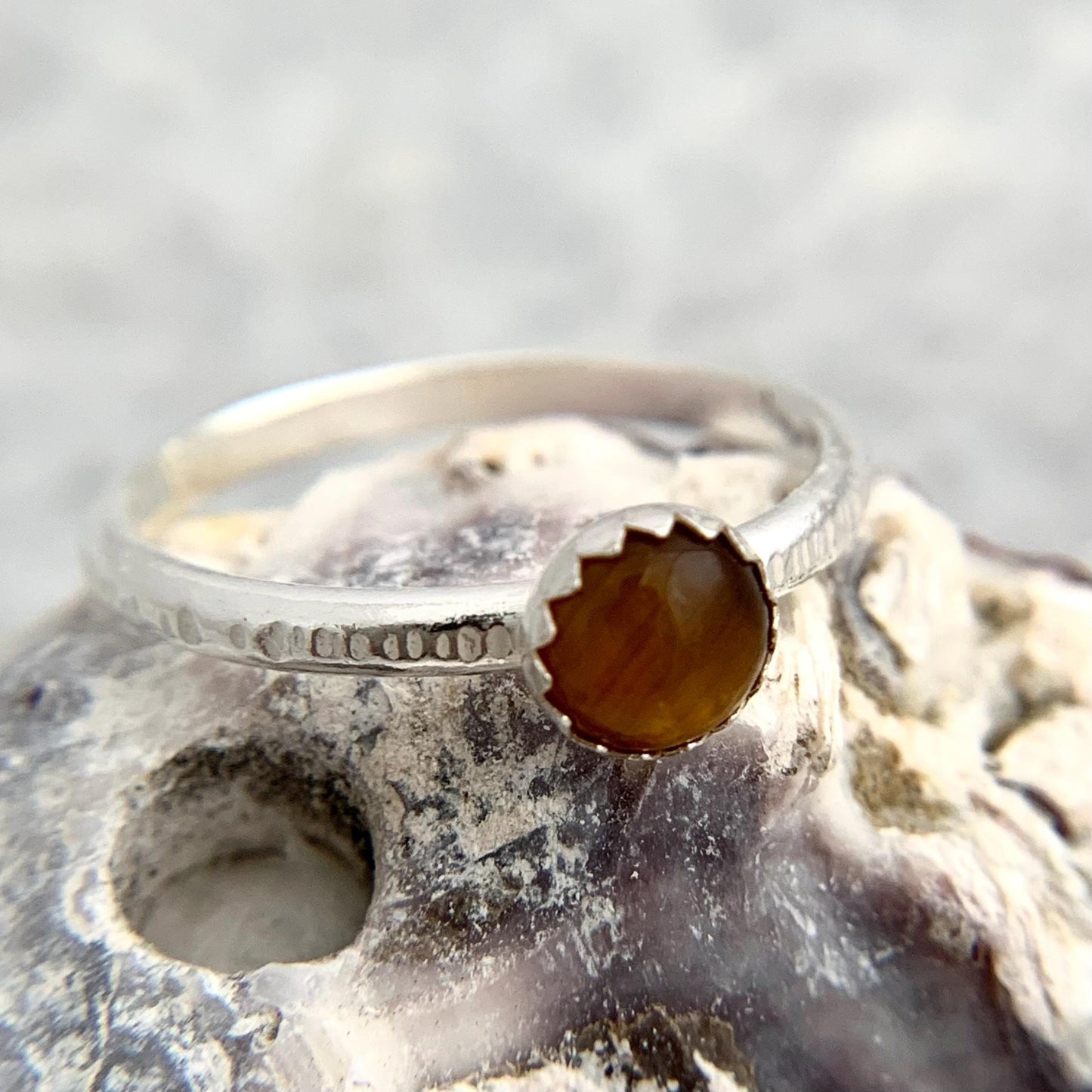 Tigers Eye Gemstone Sterling Silver Stacking Ring 4