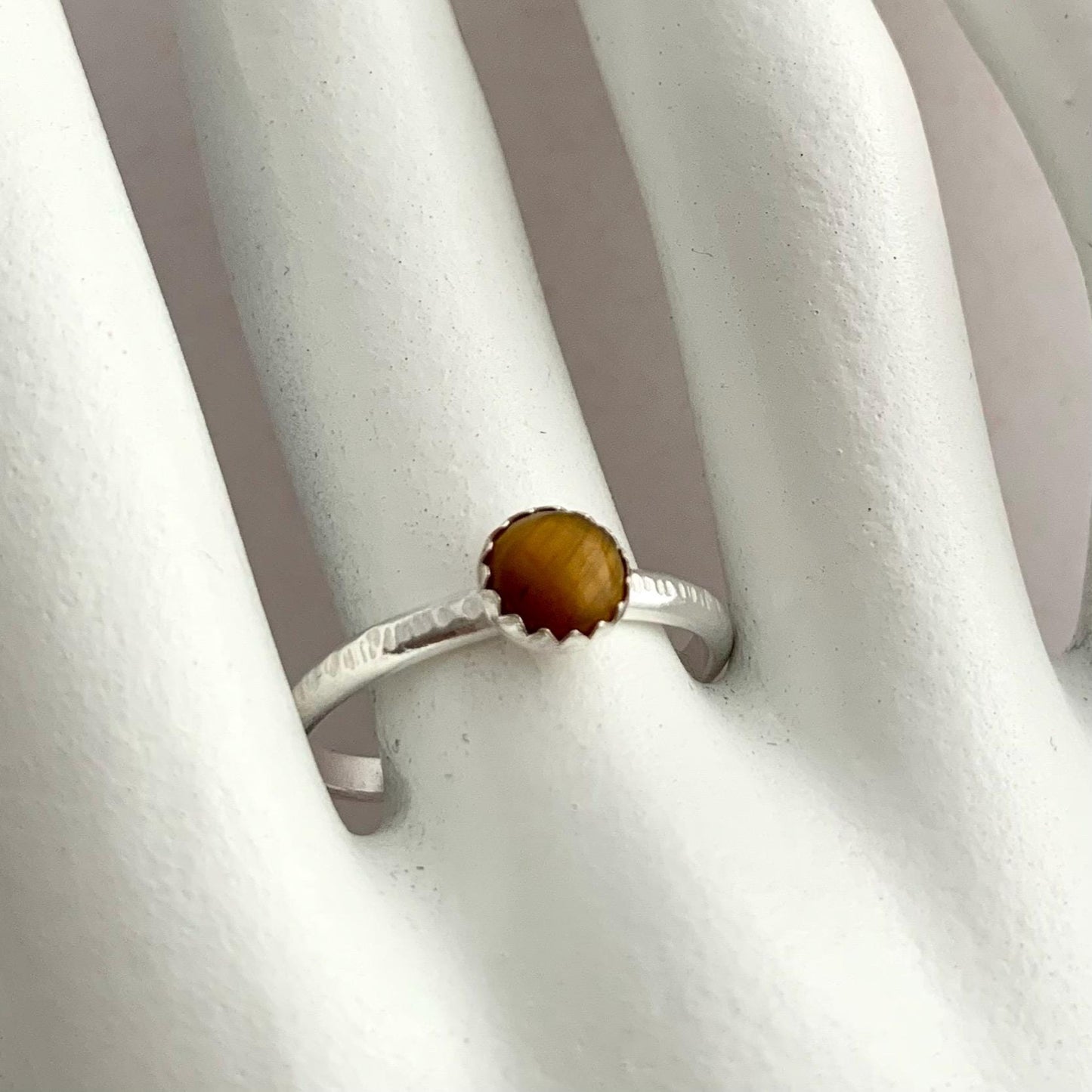 Tigers Eye Gemstone Sterling Silver Stacking Ring 7