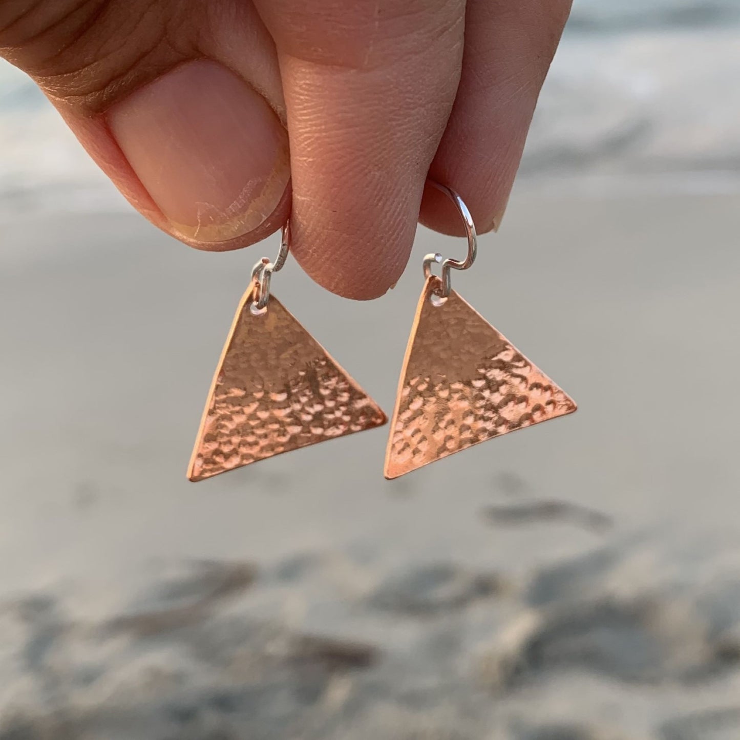 Triangle Hammered Copper Dangle Earrings