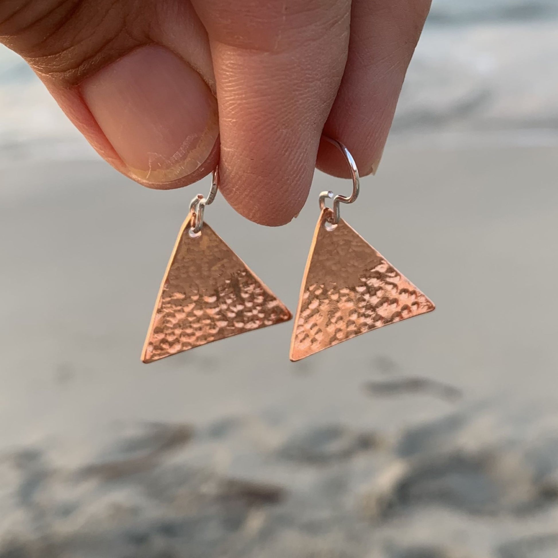 Triangle Hammered Copper Dangle Earrings