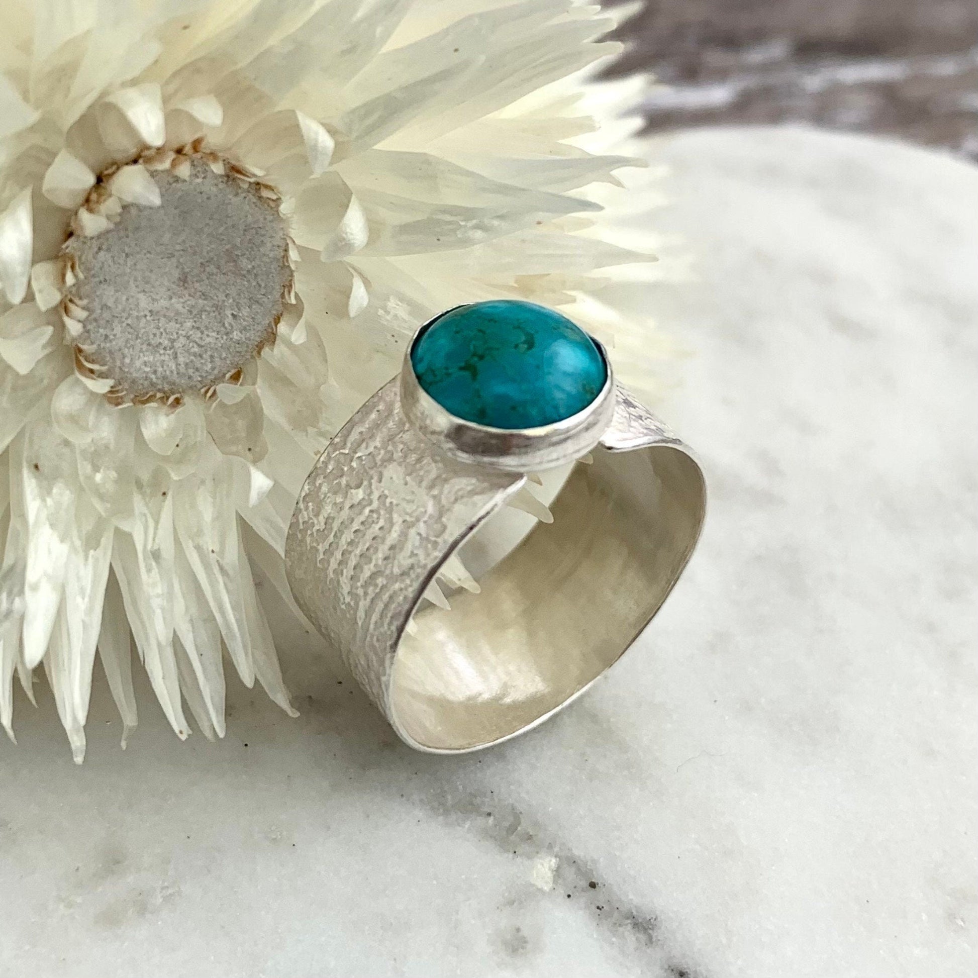 Turquoise Gemstone Sterling Silver Wide Ring 1