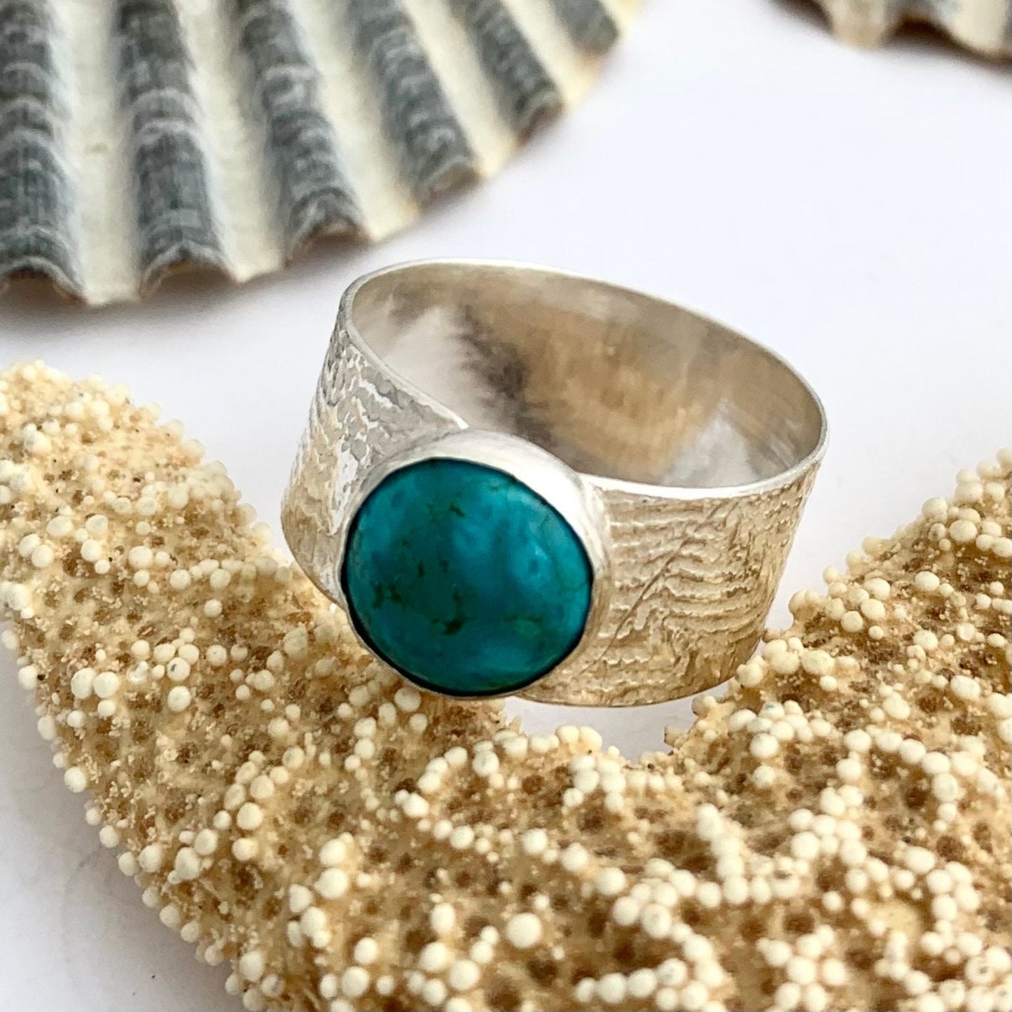 Turquoise Gemstone Sterling Silver Wide Ring 2