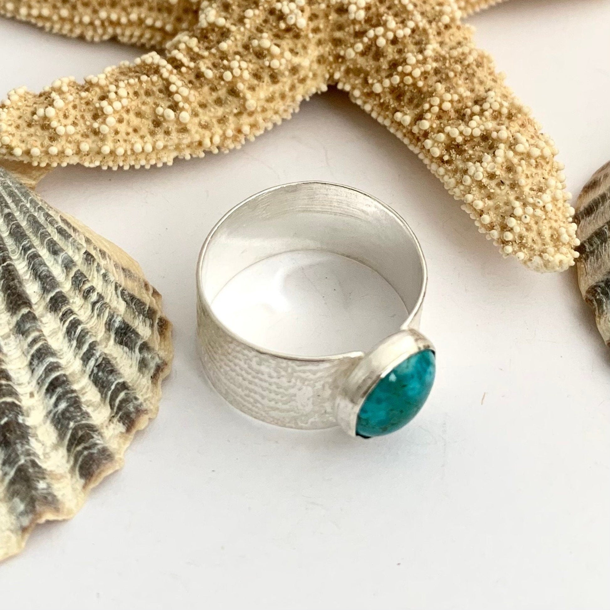 Turquoise Gemstone Sterling Silver Wide Ring 4