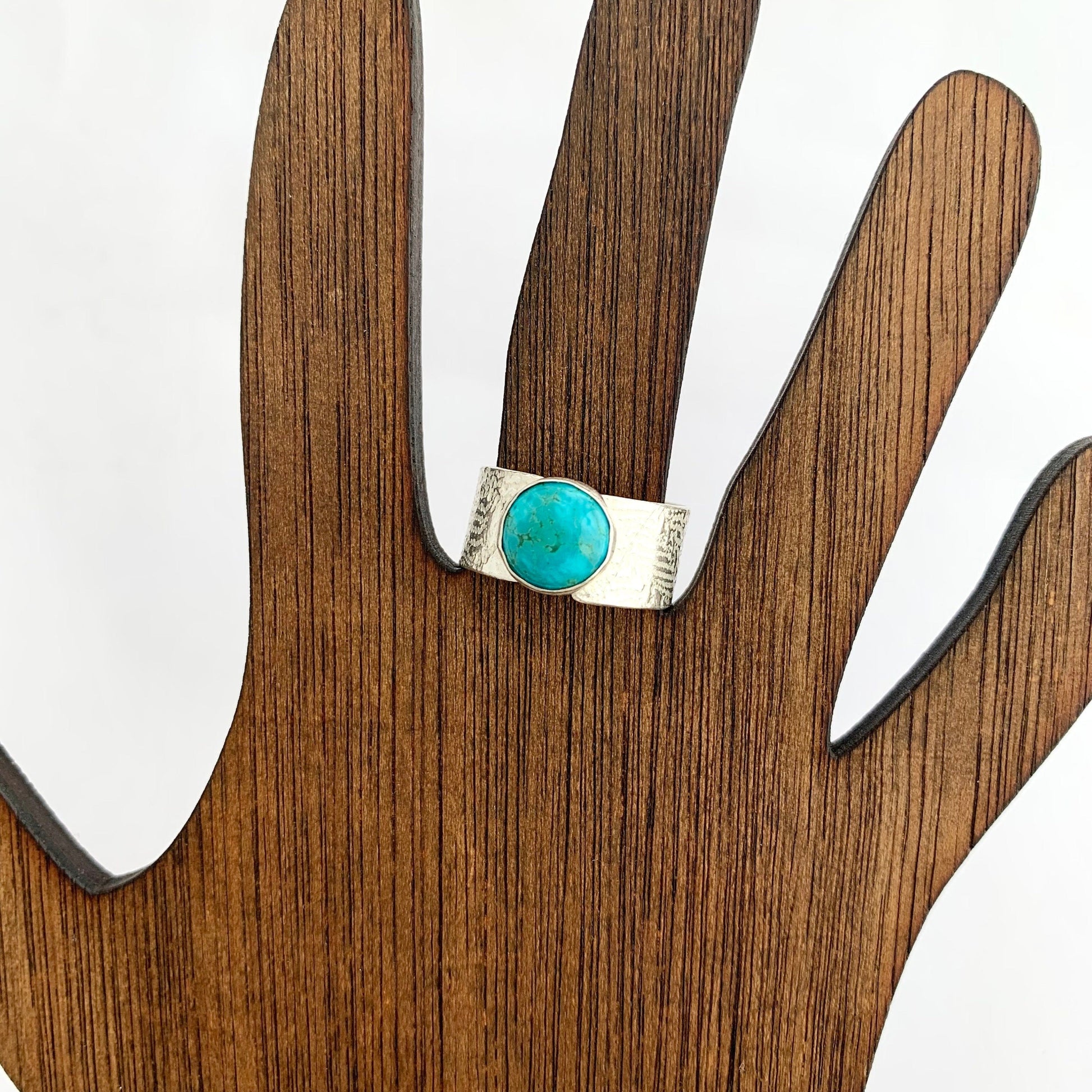 Turquoise Gemstone Sterling Silver Wide Ring 6