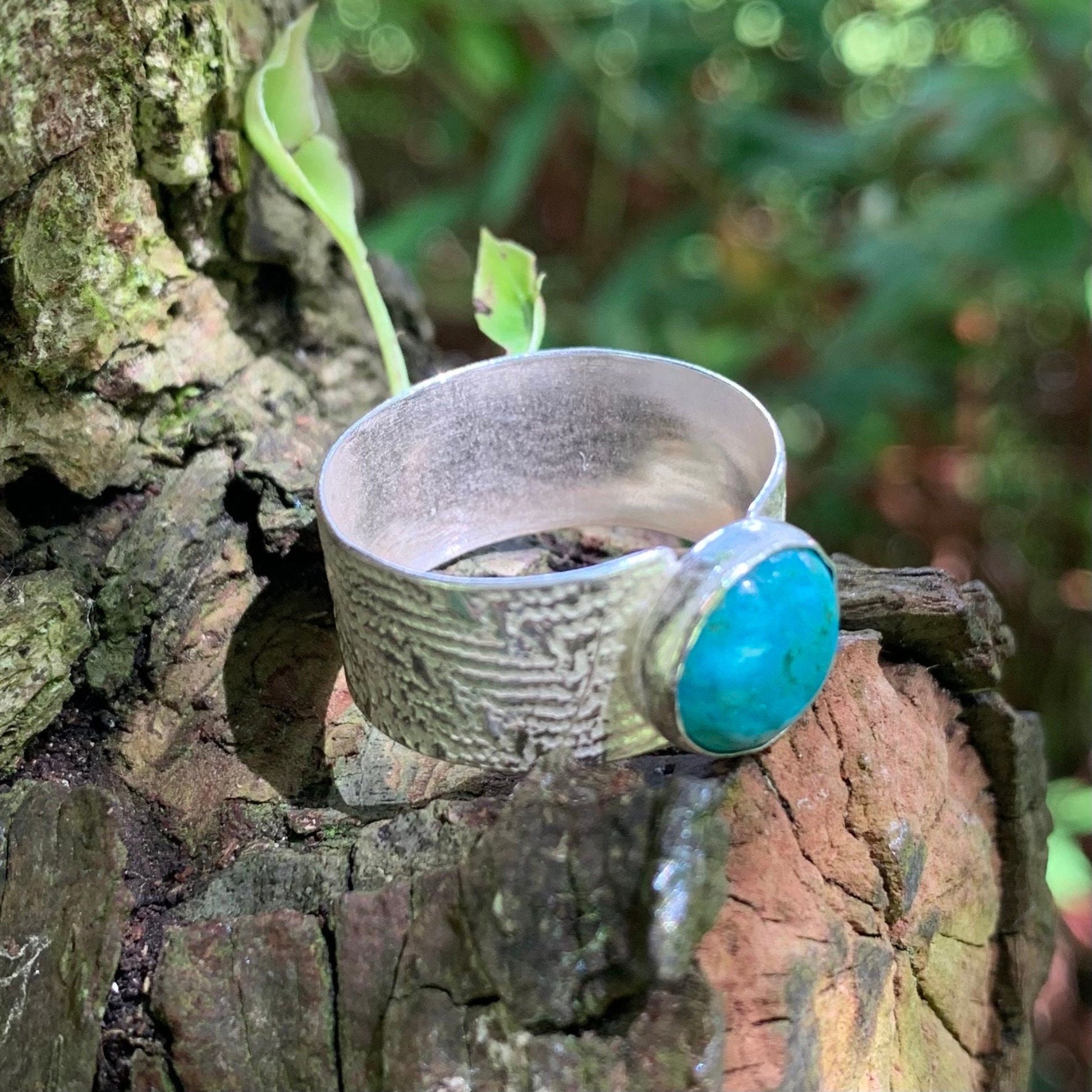 Turquoise Gemstone Sterling Silver Wide Ring