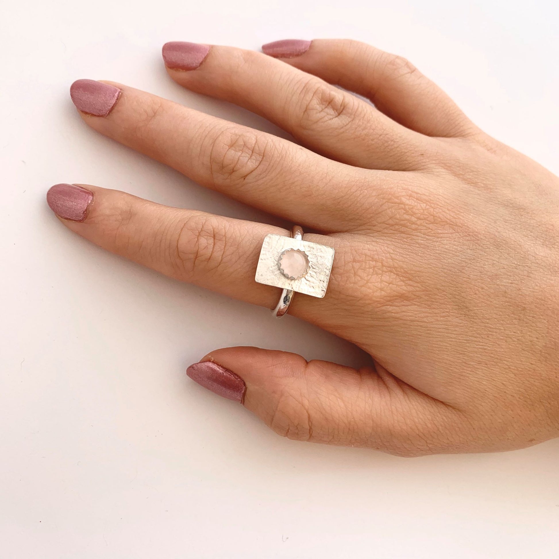 Unique Rose Quartz Sterling Silver Ring