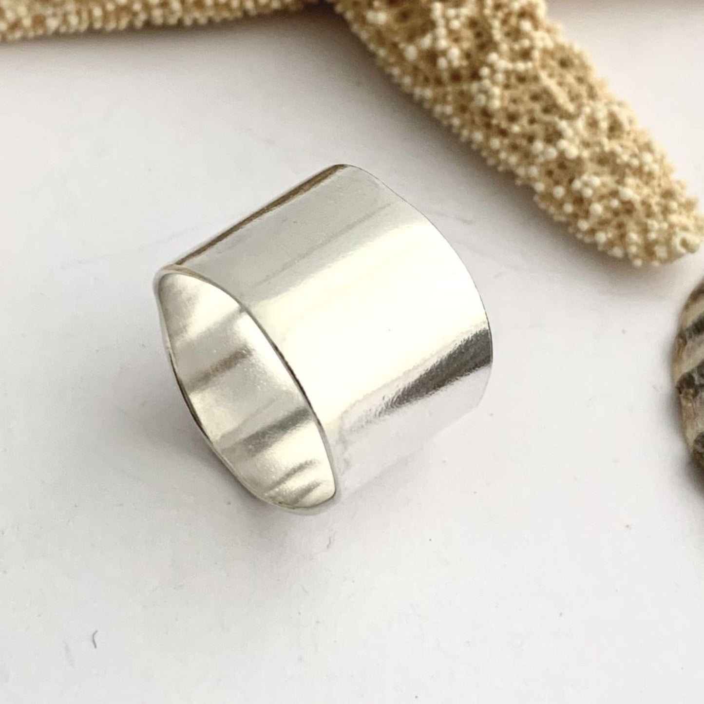 Wide 925 Sterling Silver Wave Edge Ring