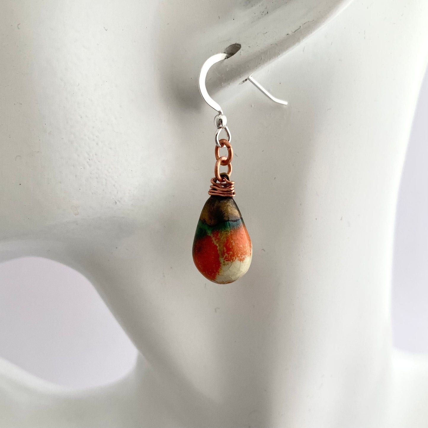 Dangle Orange Black Porcelain Earrings