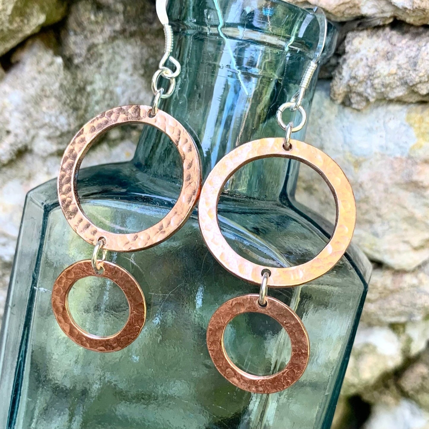 Double Hoop Dangly Copper Earrings