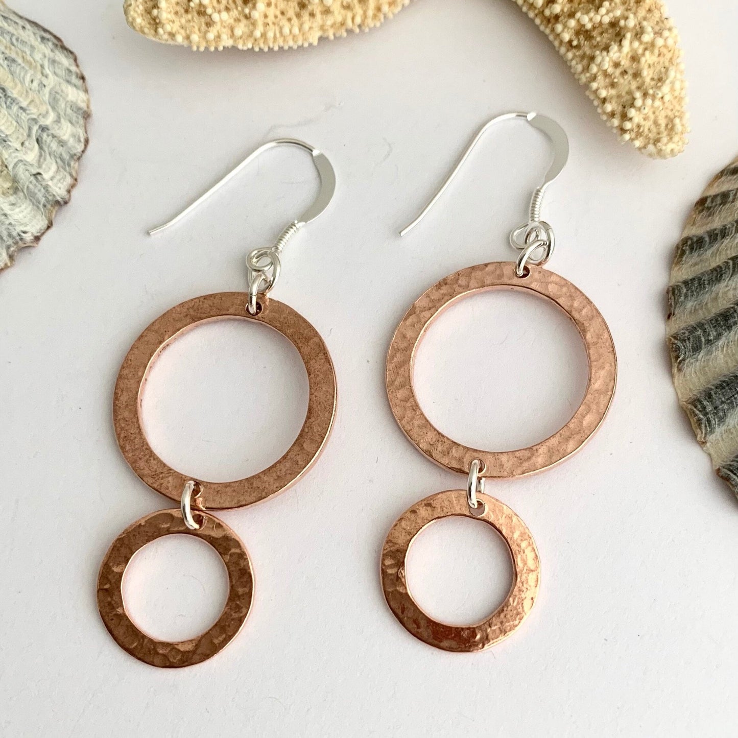 Hammered Double Copper Hoop Dangle Earrings