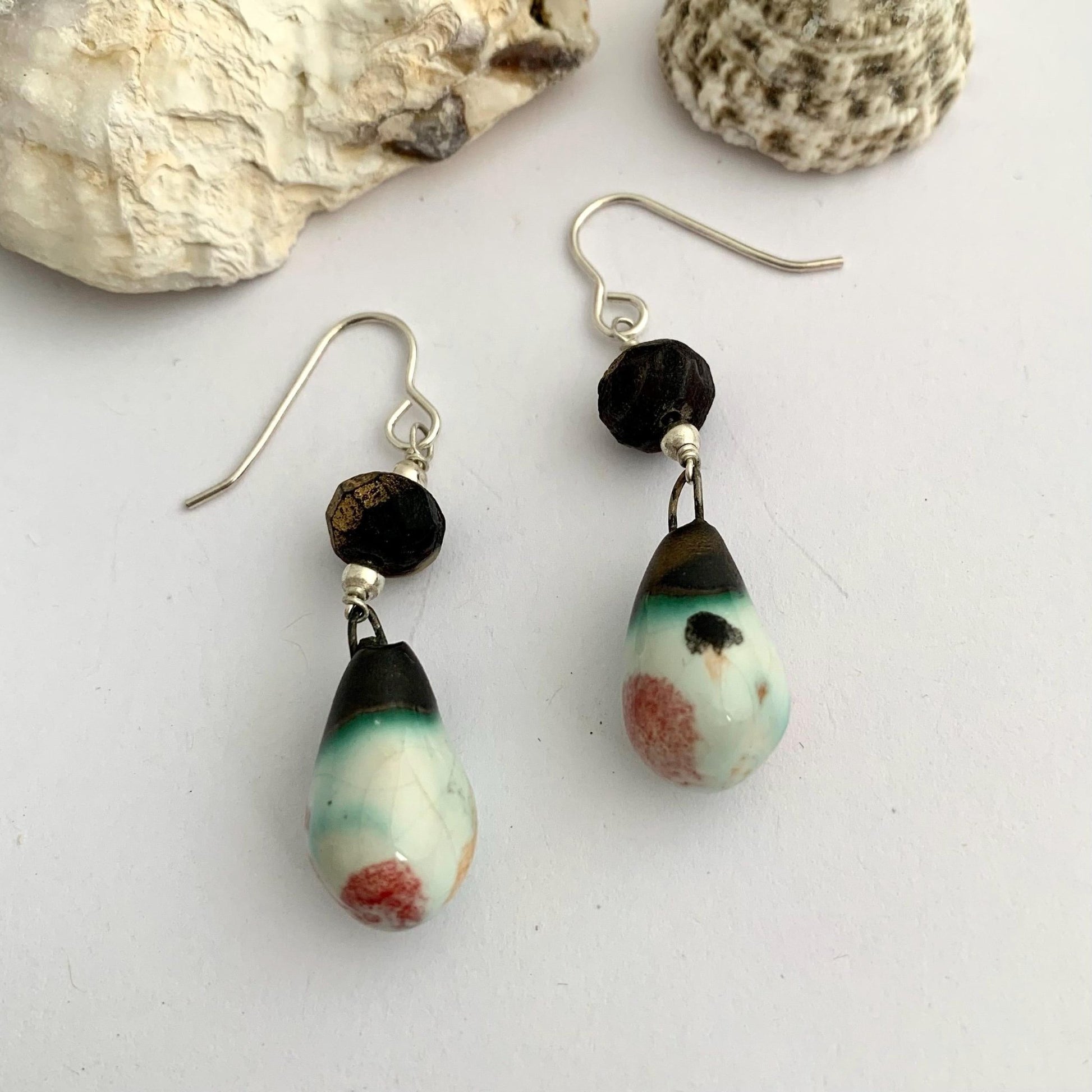 Cream Teardrop Ceramic Dangle Drop Earrings