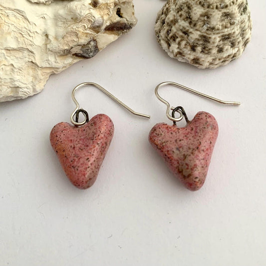 Pink Heart Ceramic Dangle Drop Earrings