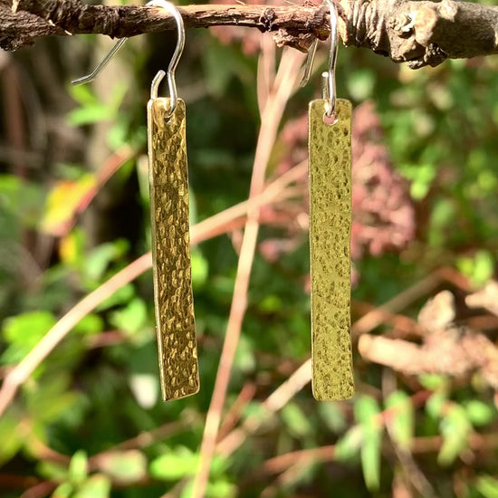 Hammered Brass Rectangle Br Dangle Earrings