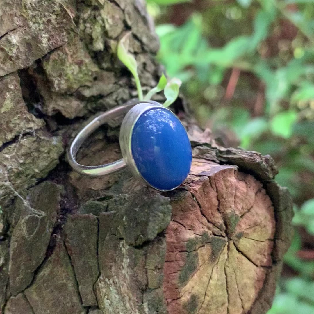 Blue Agate Gemstone Sterling Silver Ring