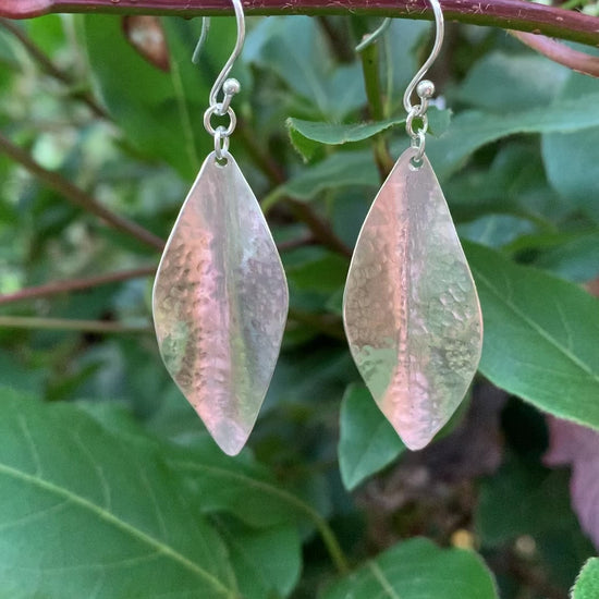 Sterling Silver Hammered Drop Leaf Earrings