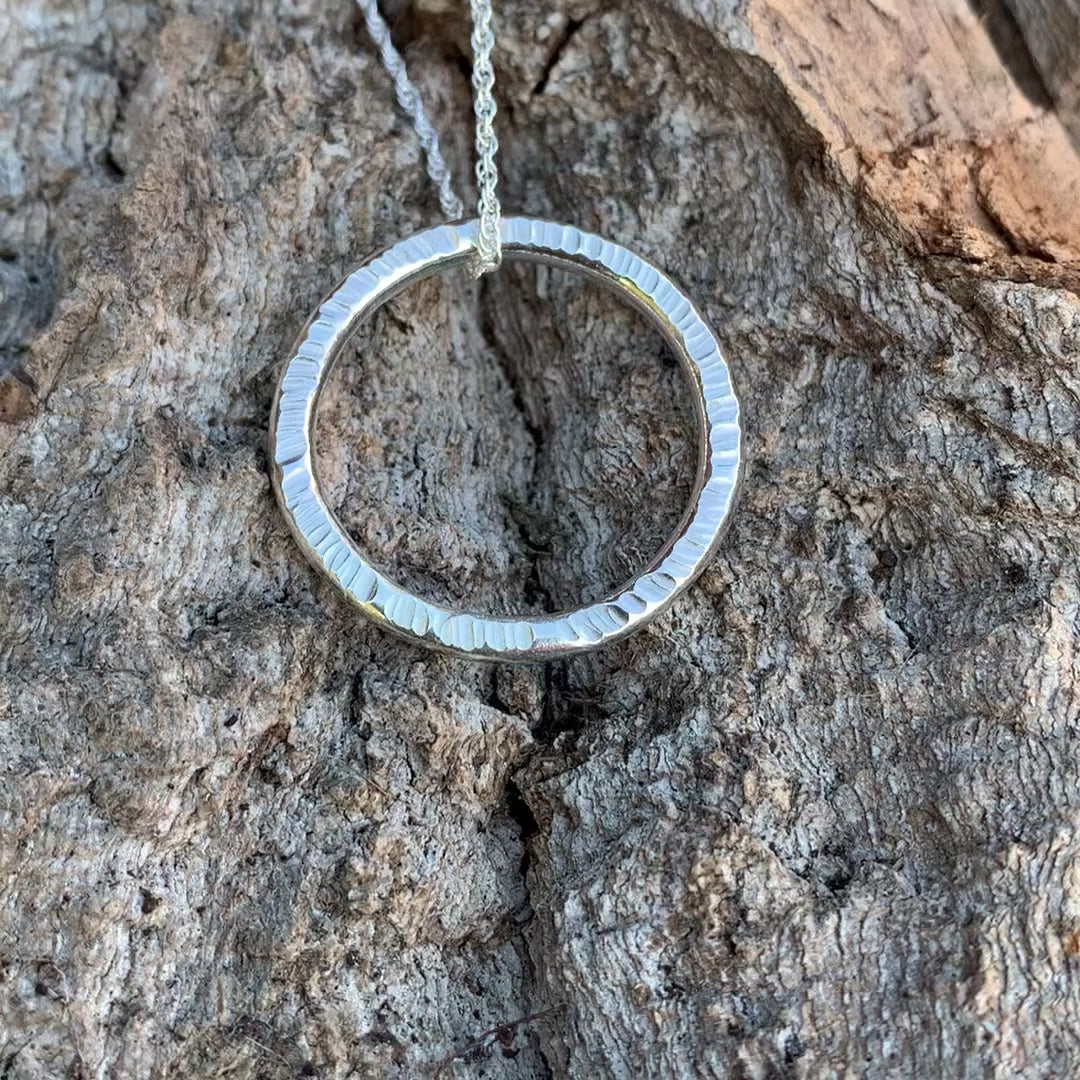 Hammered 925 Sterling Silver Circle Necklace