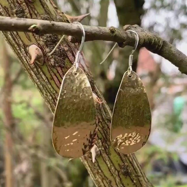 Hammered Beaten Brass Oval Dangle Earrings