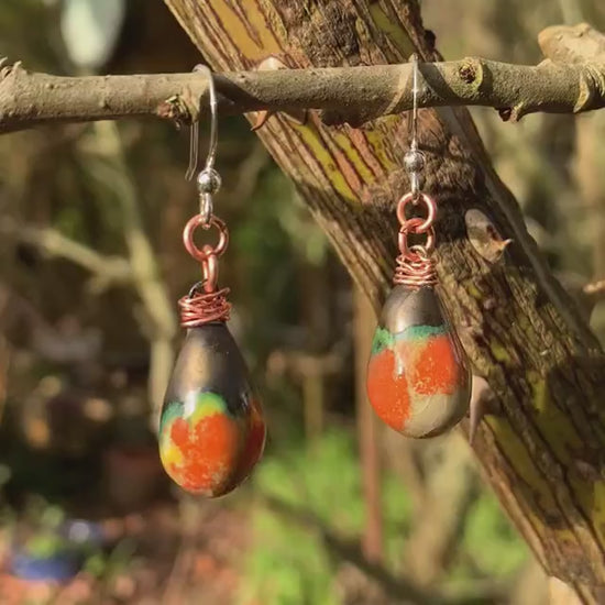 Orange Black Ceramic Drop Earrings 2