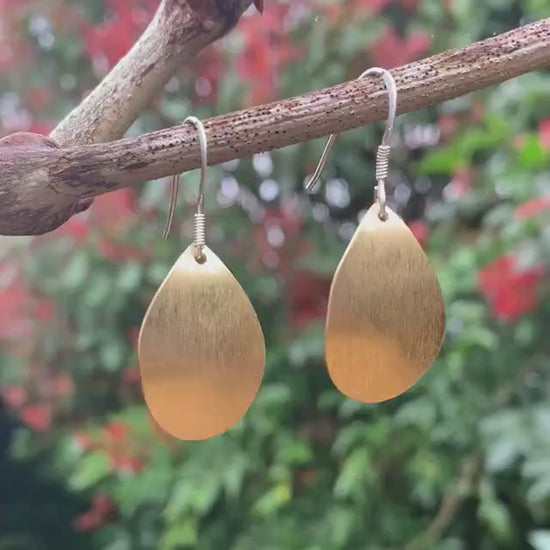 Textured Brass Teardrop Drop Earrings