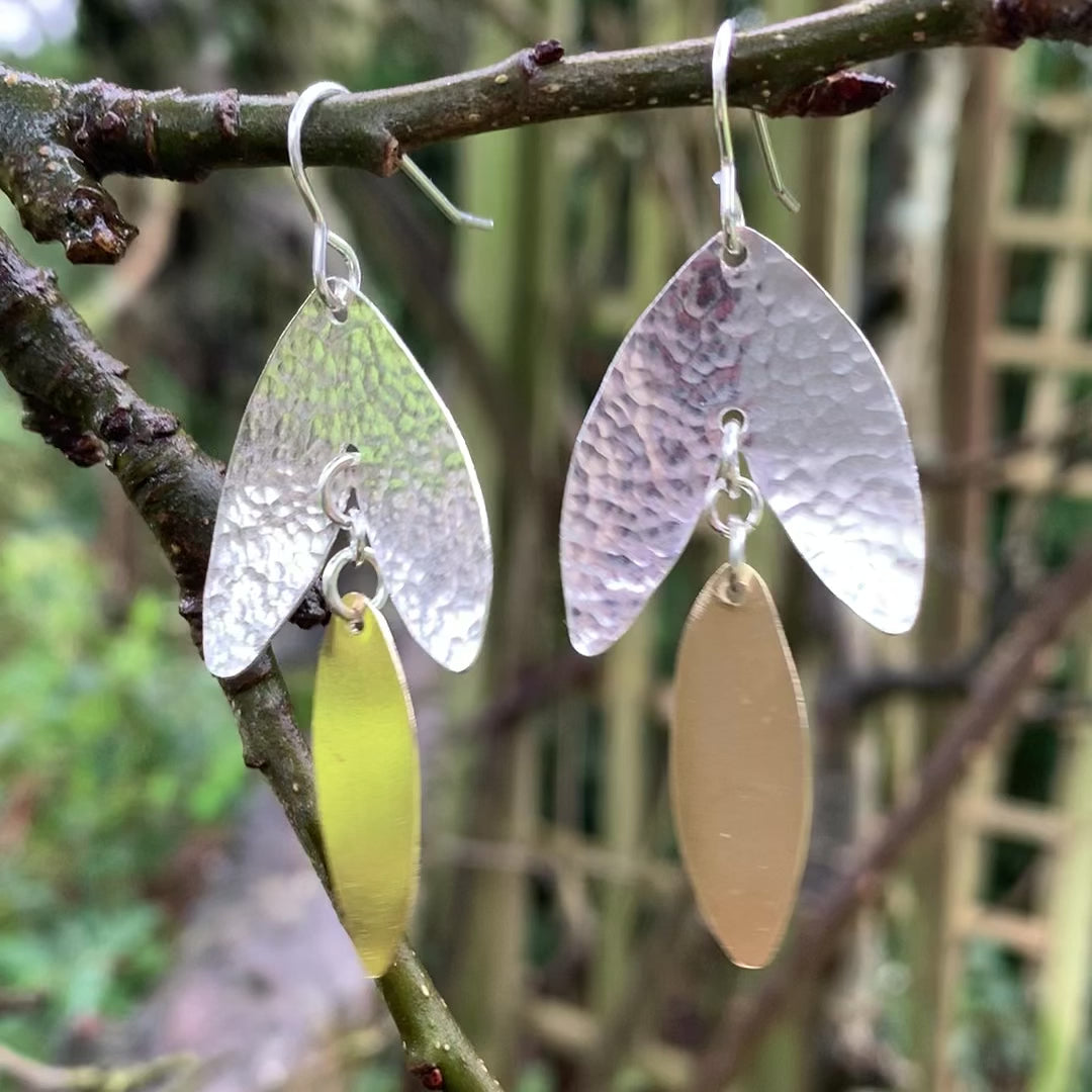 Sterling Silver and Brass Dangly Earrings